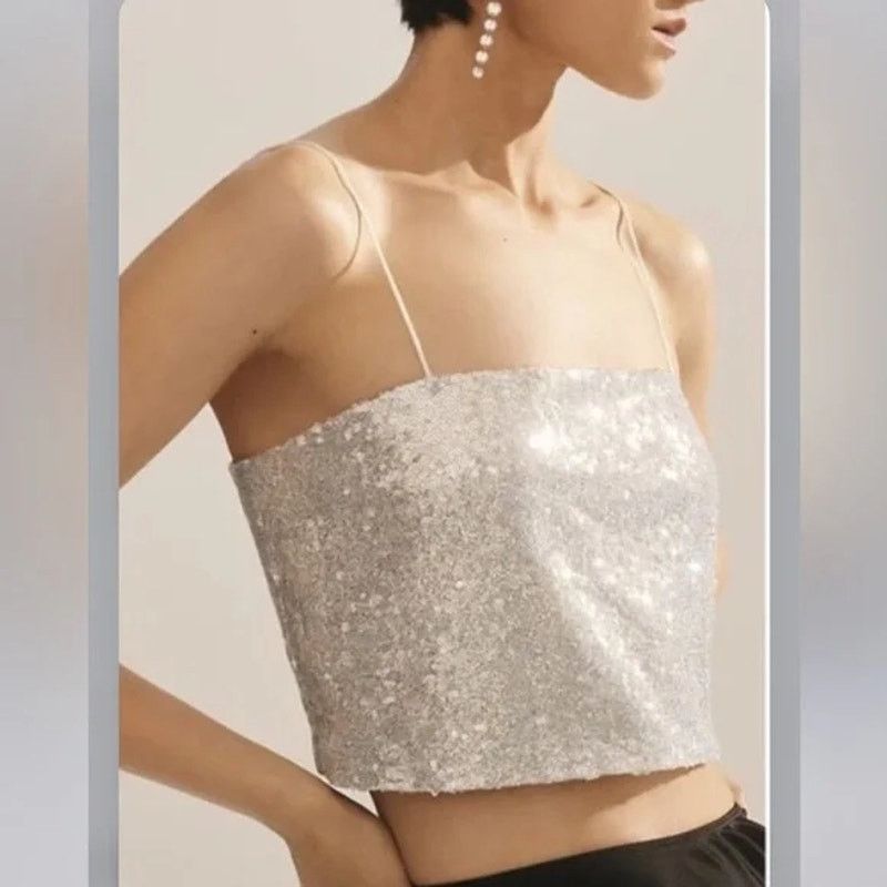 Anthropologie Anthropologie Sunday in Brooklyn Silver Sequin Crop Size XL / US 12-14 / IT 48-50 - 1 Thumbnail