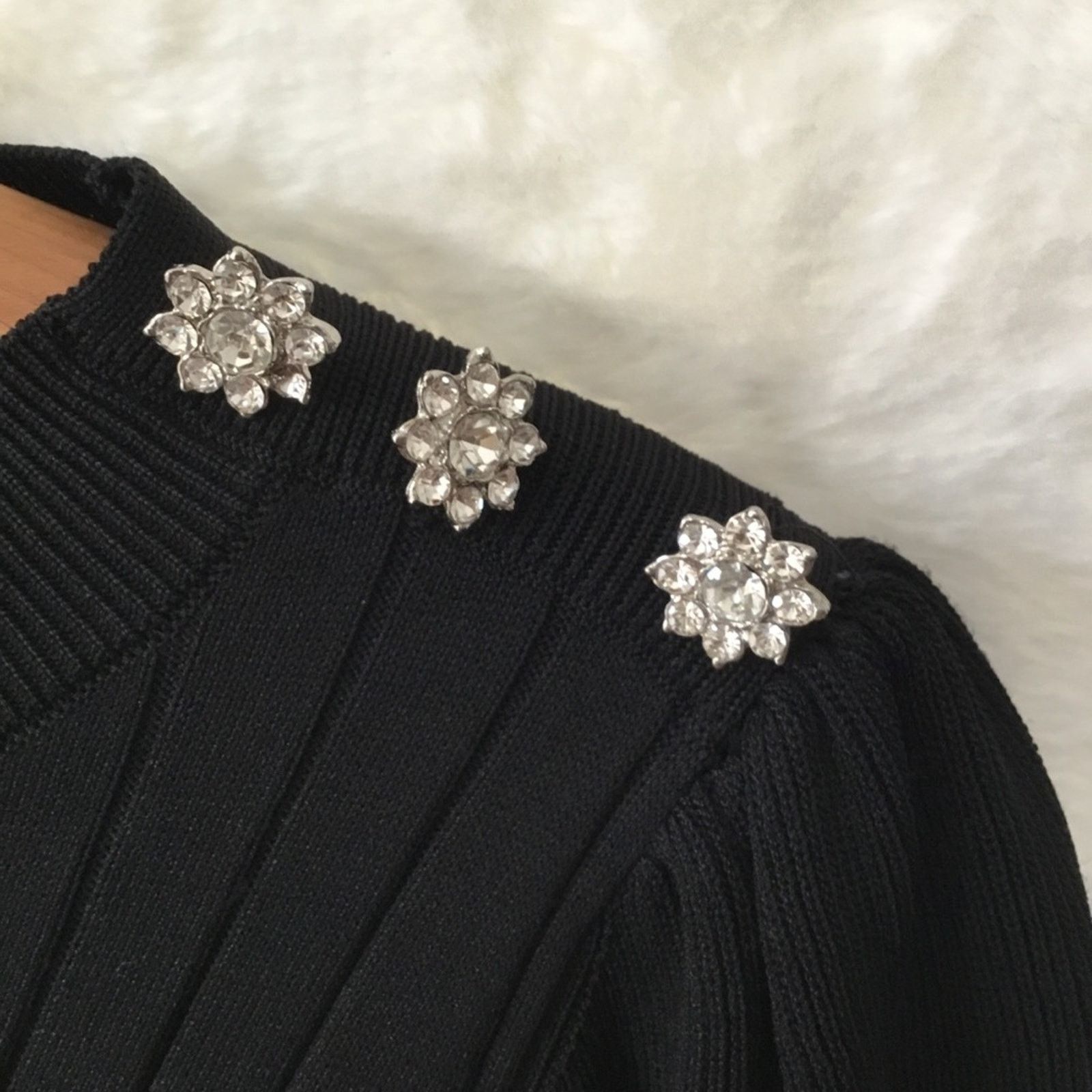 Mango MNG Black Long Sleeve w/ Embellished Shoulder Dress Size M / US 6-8 / IT 42-44 - 2 Thumbnail