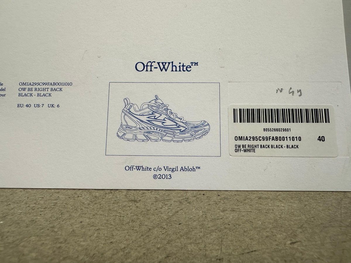 Off-White Be Right Back Sneakers Back Black Size US 7 / EU 40 - 7 Thumbnail