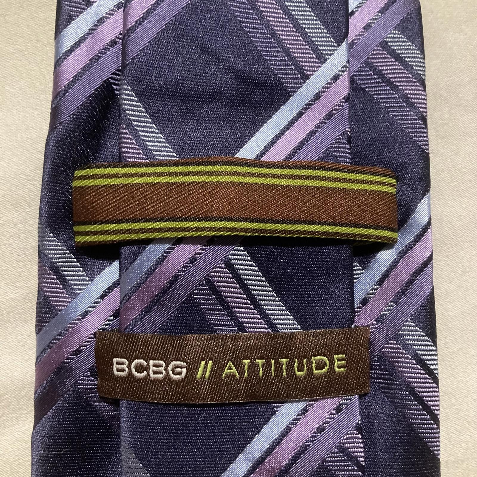 Bcbgmaxazria NWOT BCBG Attitude Purple Stripes 100% Silk Tie Size ONE SIZE - 3 Thumbnail