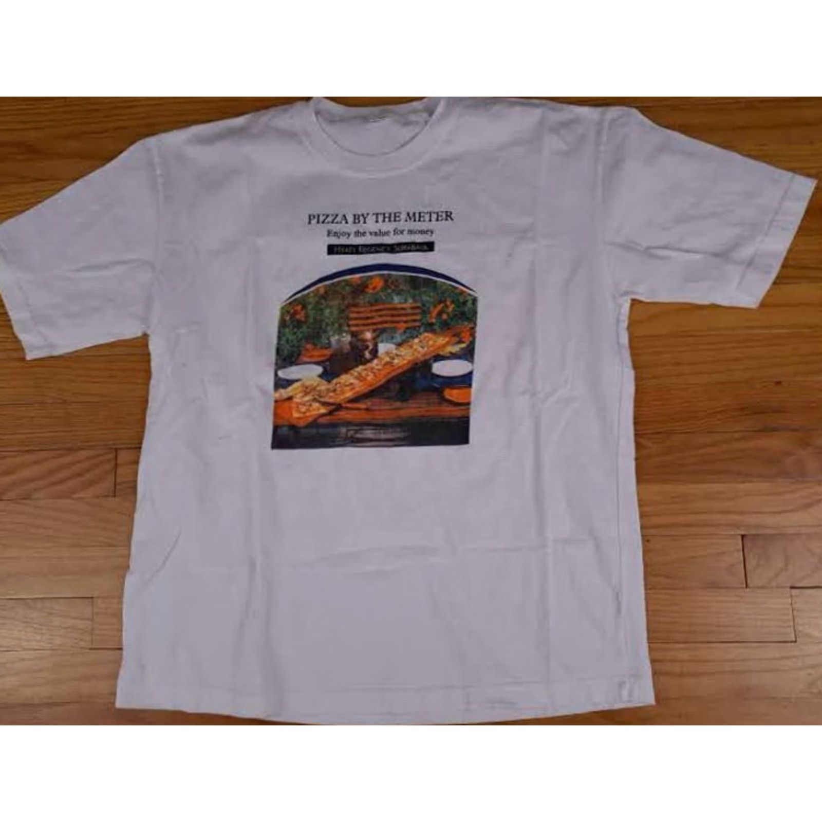 X-LARGE Pizza by the Meter T-Shirt White XL Men Regular Crew Neck Short Sleeve Graphic Print Candy? Size US XL / EU 56 / 4 - 2 Thumbnail