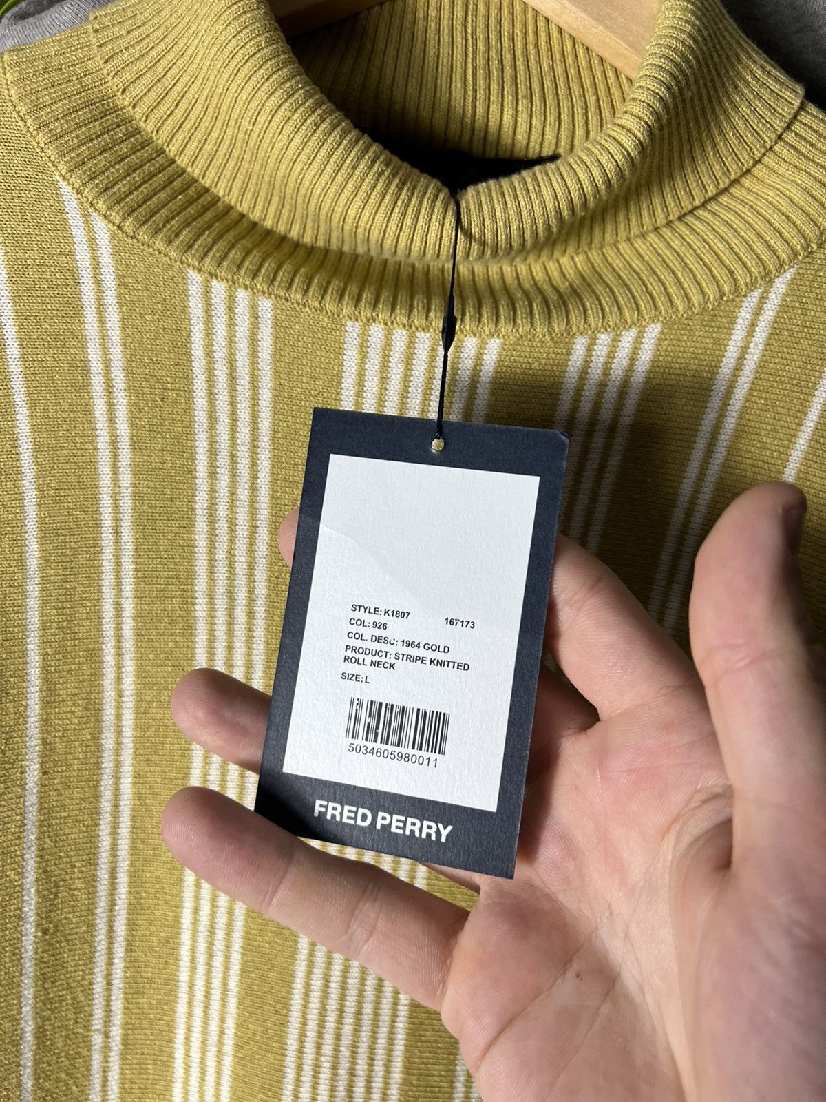 Fred Perry 🟡 Fred Perry Reissues Stripe Roll Neck Sweater 1964 Gold 🧶 Size US L / EU 52-54 / 3 - 10 Thumbnail