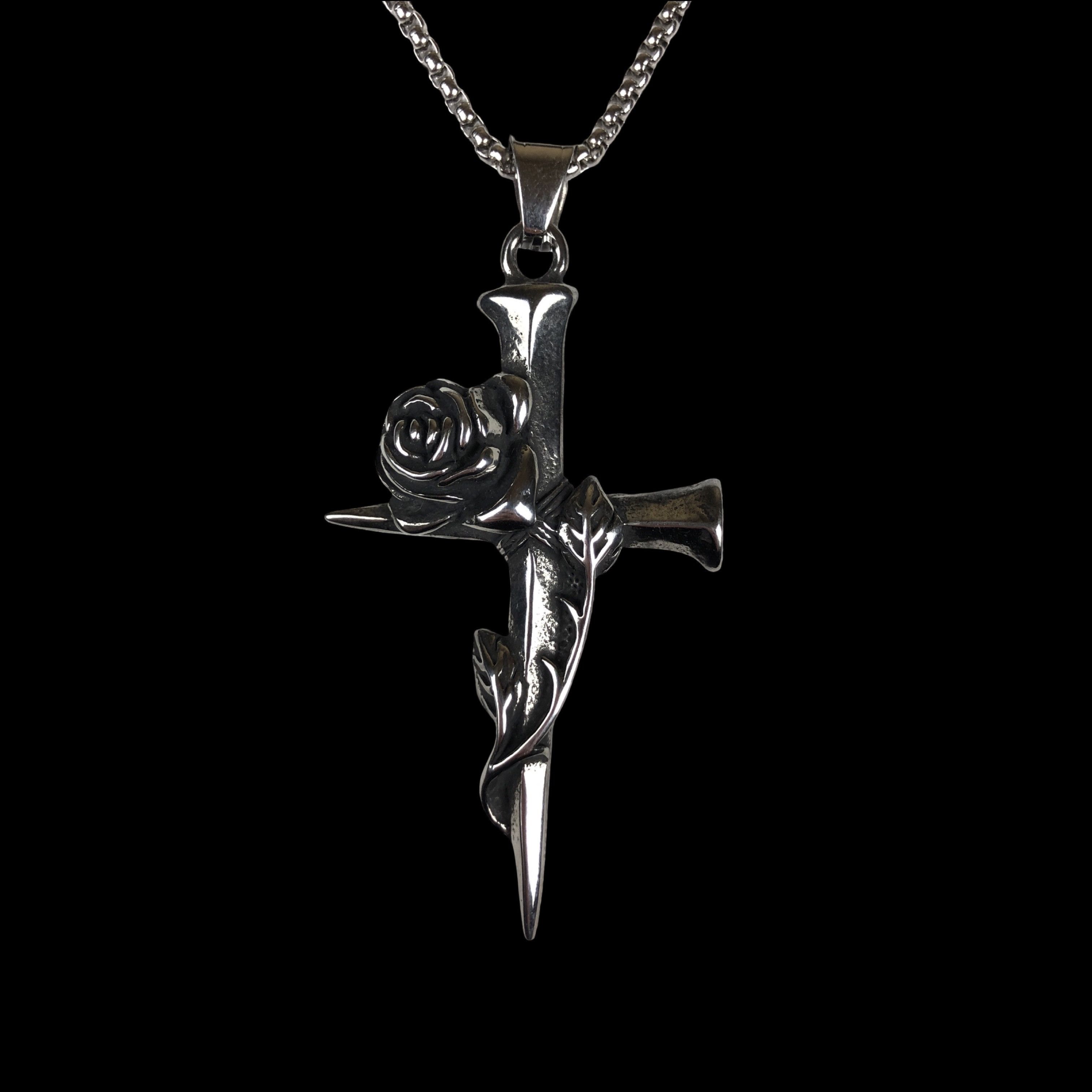Jewelry Stainless Steel Cross Rose Gothic Necklace Punk Emo Y2K Size ONE SIZE - 1 Thumbnail