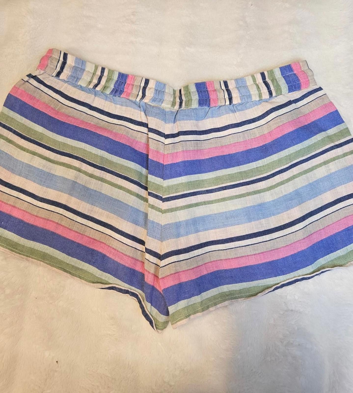 Designer Calypso Colorful Striped Linen Summer Shorts Size 28" / US 6 / IT 42 - 2 Thumbnail