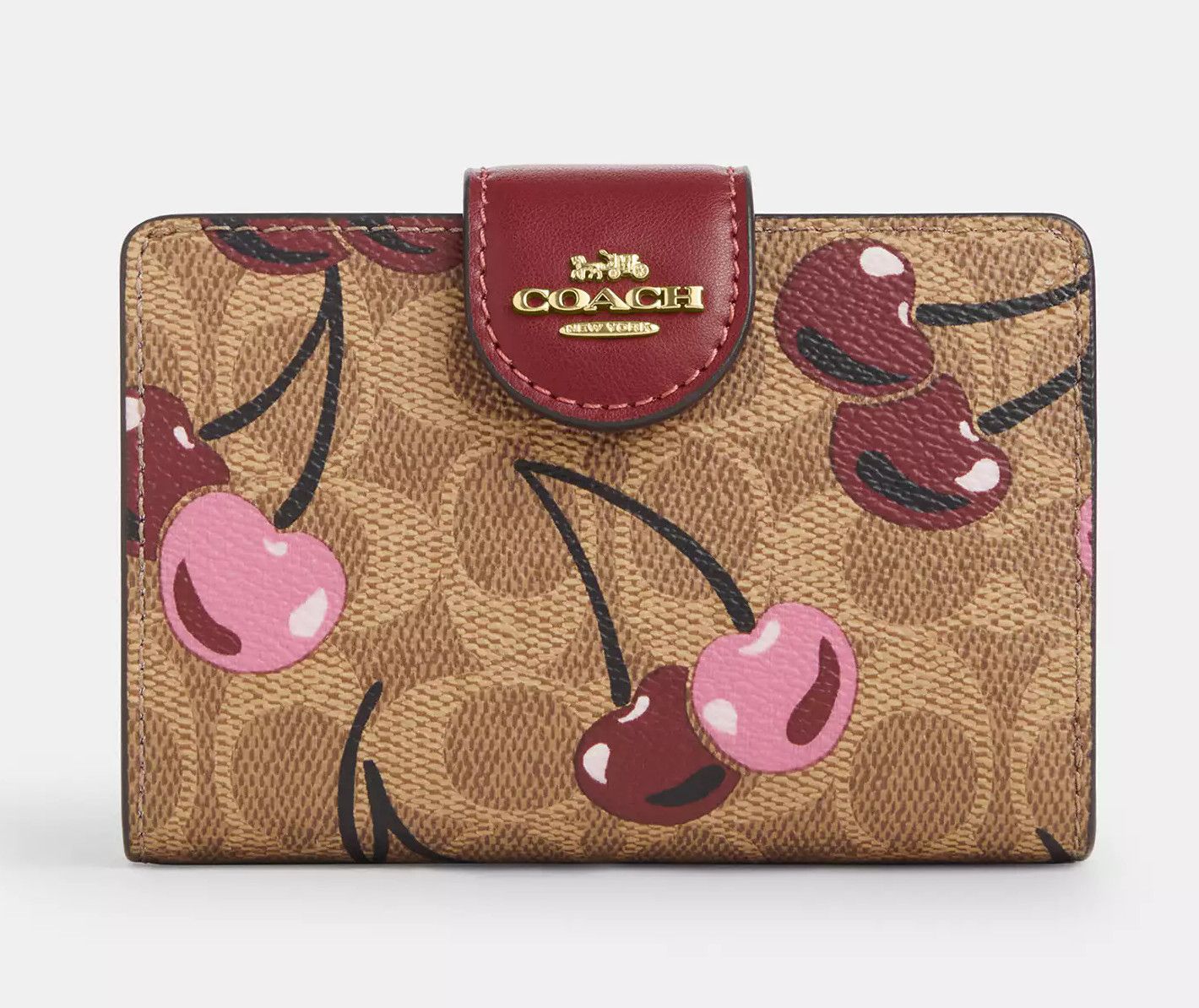 Coach 🍒 Medium Corner Zip Wallet In Signature Canvas Cherry CZ342 Size ONE SIZE - 7 Thumbnail