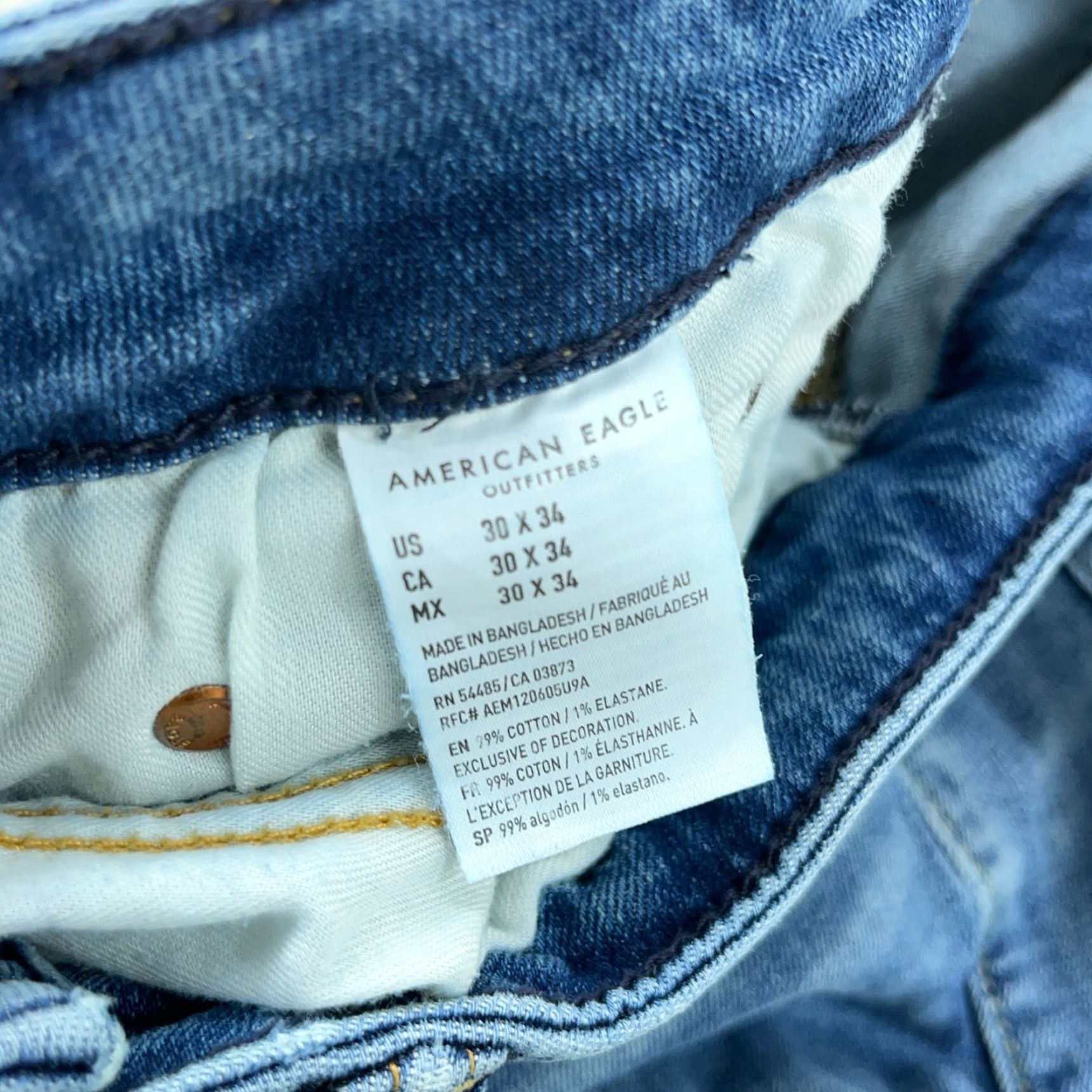 American Eagle Outfitters American Eagle Skinny Jeans Men 30x34 Med Wash Faded Whiskered Rips Holes Flex Size US 30 / EU 46 - 5 Thumbnail