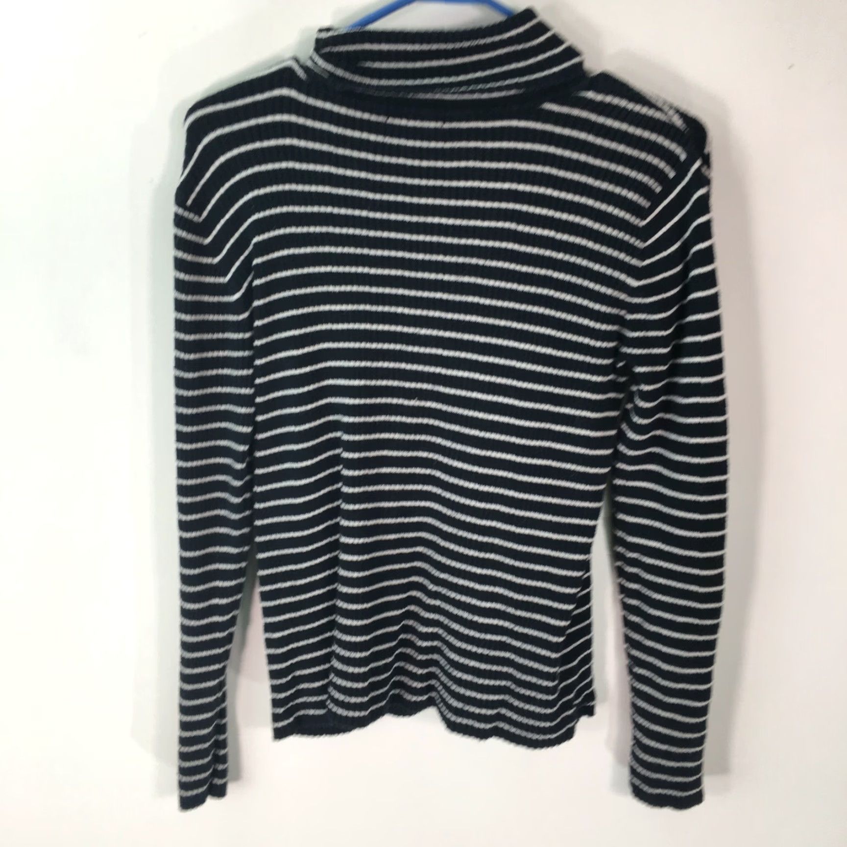 Vintage A.N.A Women's Striped Knit Pullover Sweater Black Size L Long Sleeve Turtle Neck Casual Classic Size L / US 10 / IT 46 - 2 Thumbnail