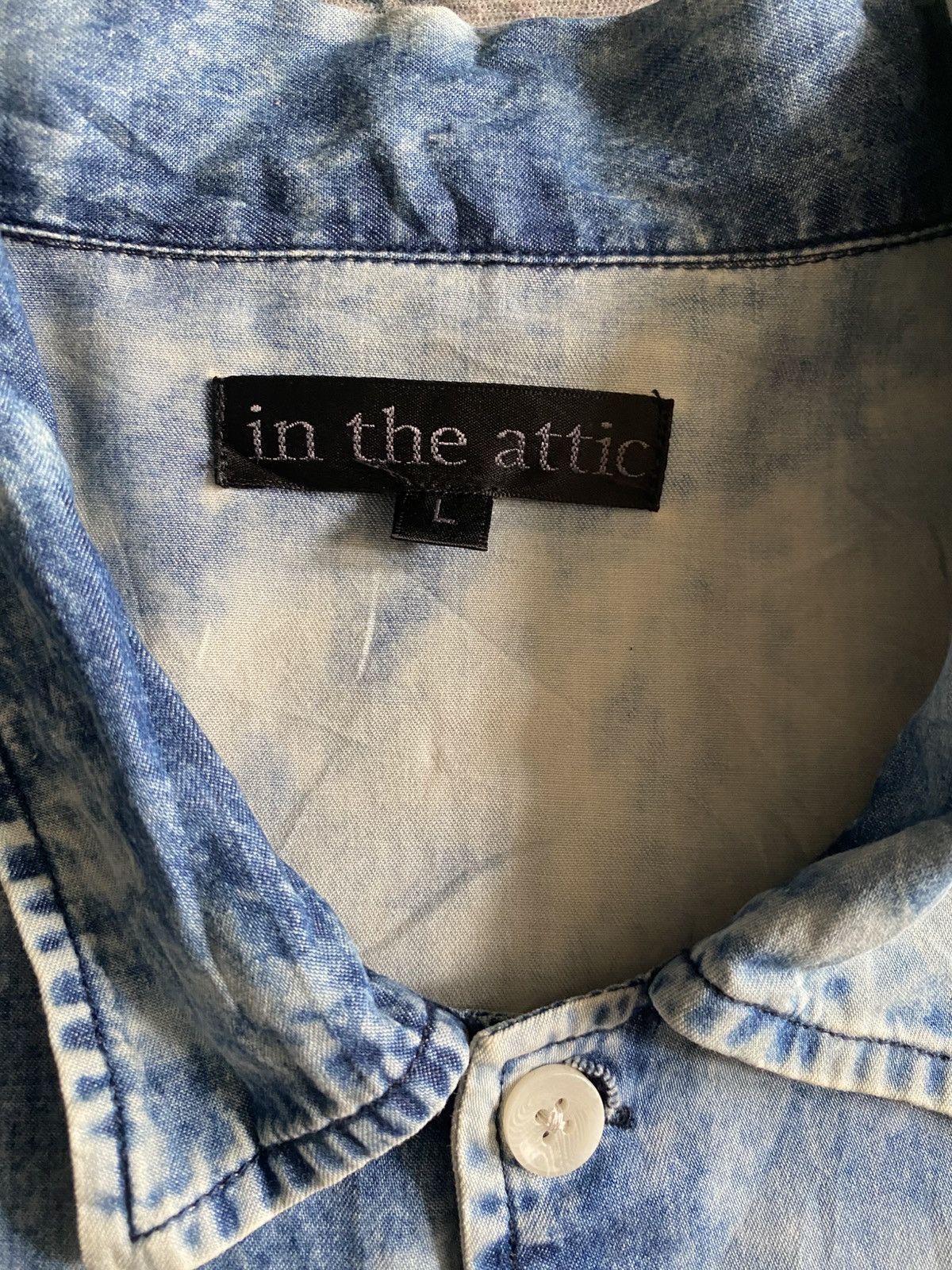If Six Was Nine × In The Attic In The Attic Acid Wash Distressed Denim Shirt Size US L / EU 52-54 / 3 - 5 Thumbnail