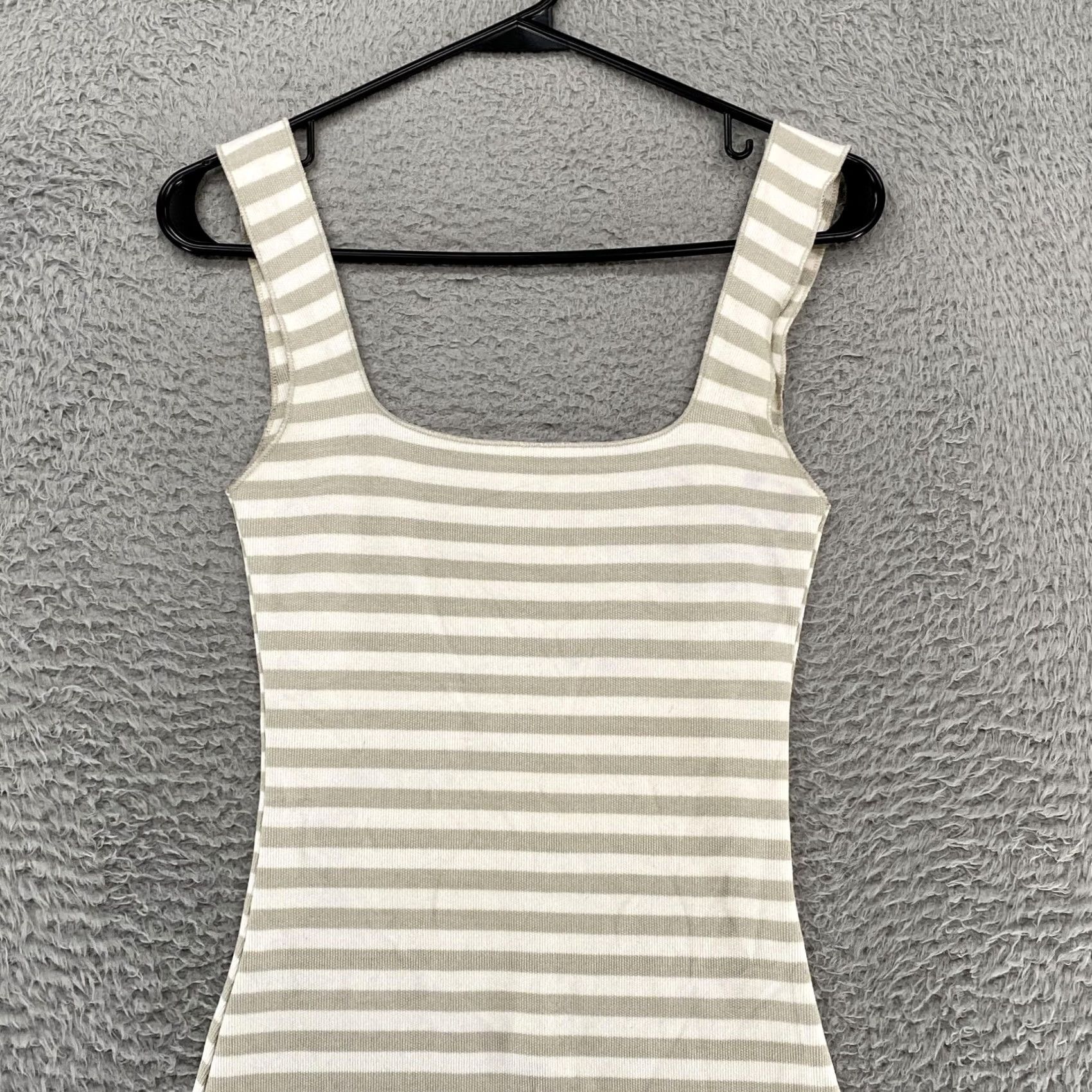 Zara VINTAGE Zara Dress Womens Small Beige White Stripe Ribbed Bodycon Tank Mini Knit Stretch Size S / US 4 / IT 40 - 2 Thumbnail