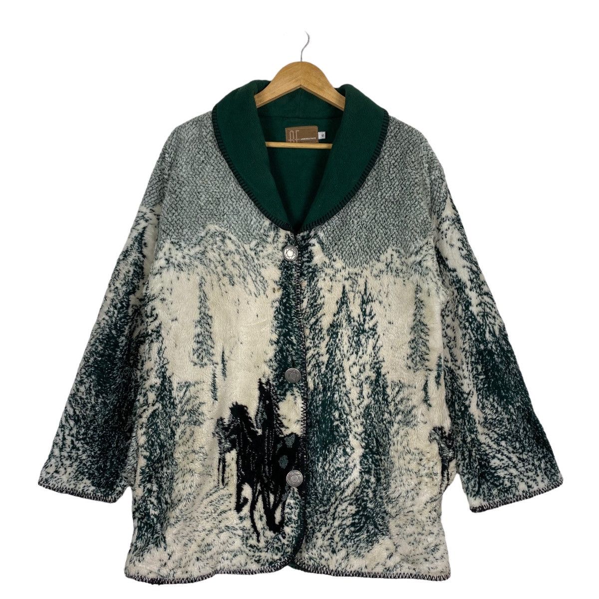 image of Andrea Feve By Mazmania Alloverprint Art Winter Jacket in Green, Men's (Size Medium)