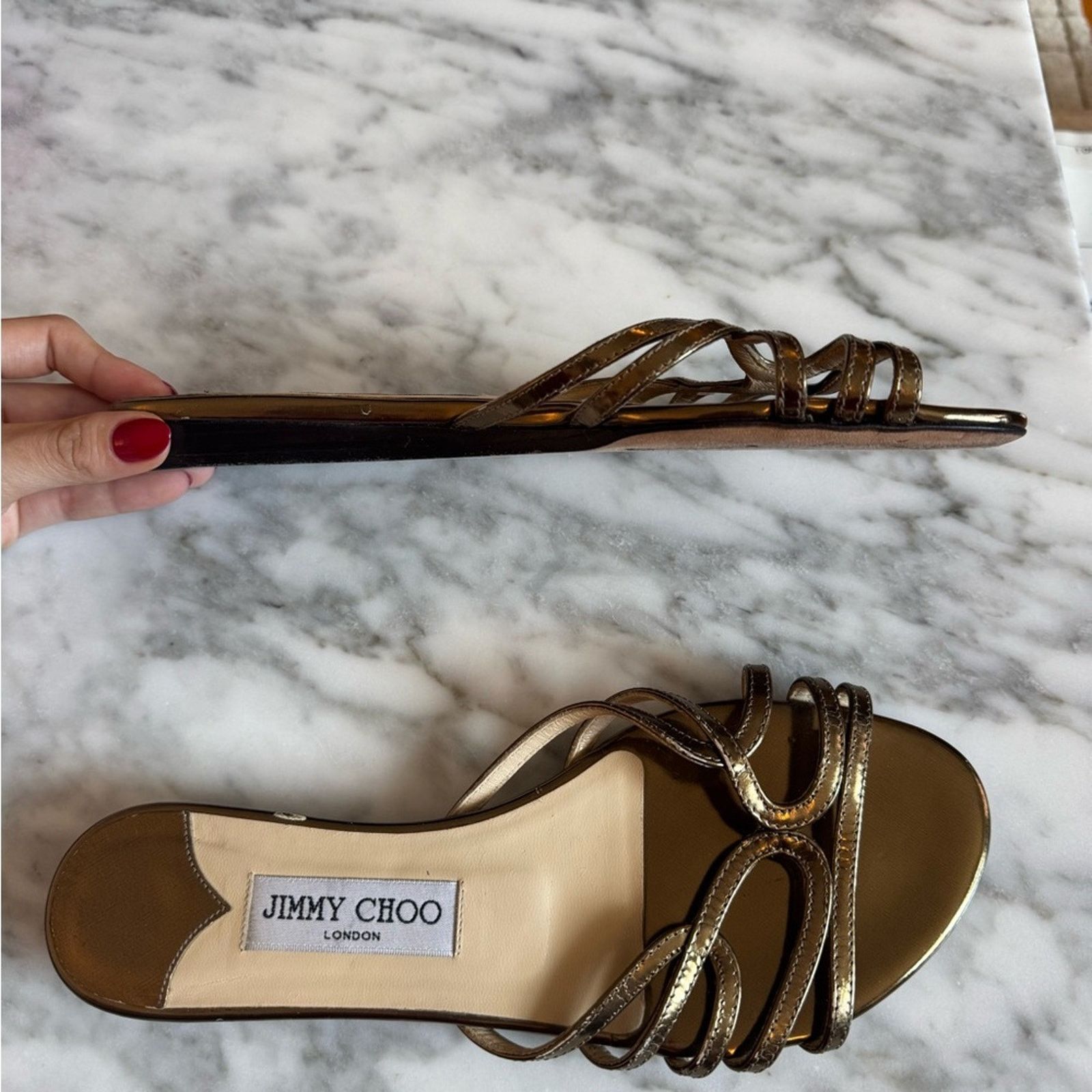 Jimmy Choo Jimmy Choo Metallic Gold Women's Sandals Size US 7.5 / IT 37.5 - 2 Thumbnail