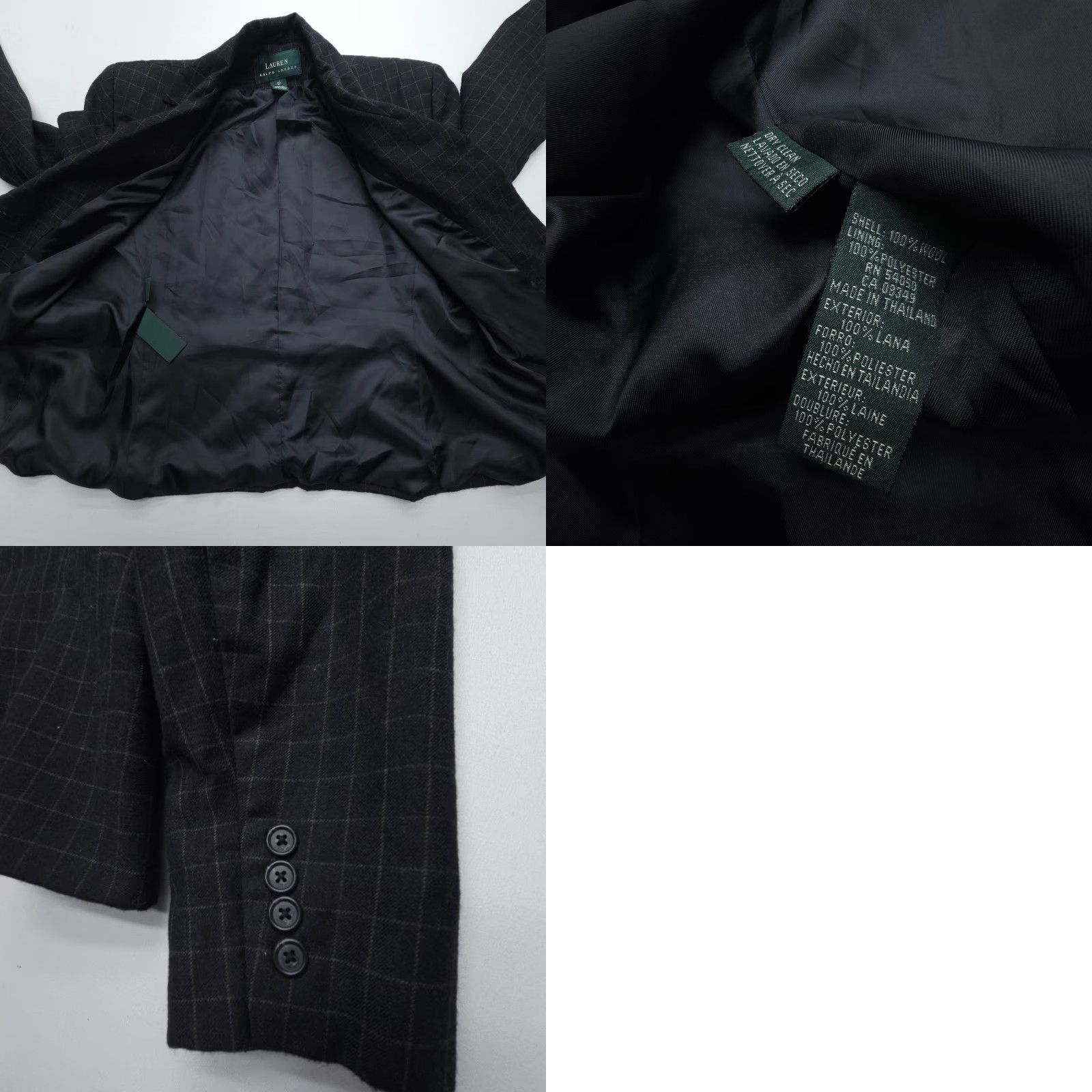 Ralph Lauren Lauren Ralph Lauren Wool Blazer Womens 12 Black Check Four Button Academia Size XL / US 12-14 / IT 48-50 - 8 Thumbnail