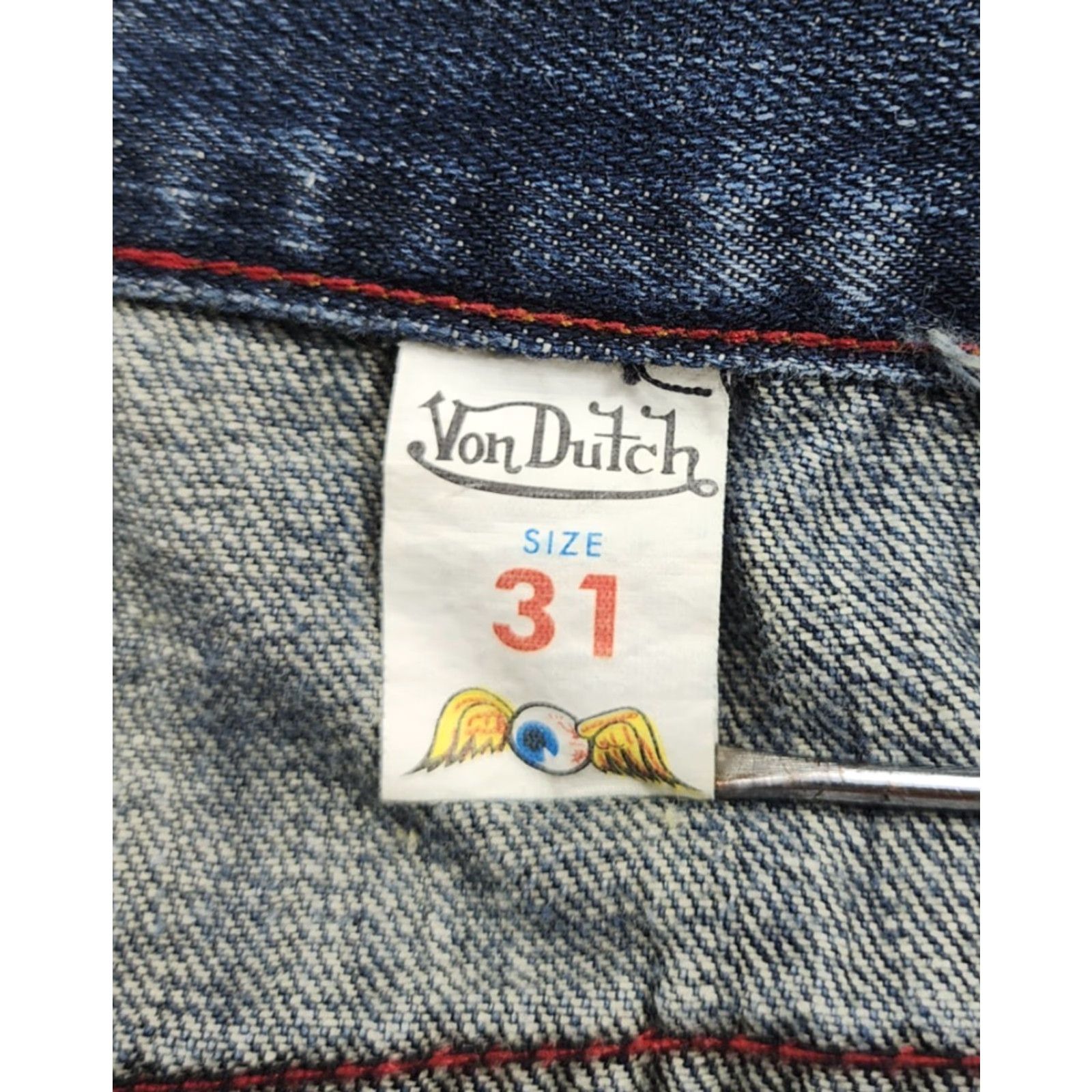 Von Dutch VINTAGE Von Dutch Jeans 31x32 Selvedge Blue Denim Button Fly Retro Rockabilly Mens Jeans 80s 90s Hipster Grunge USA Logo Size US 31 - 6 Thumbnail