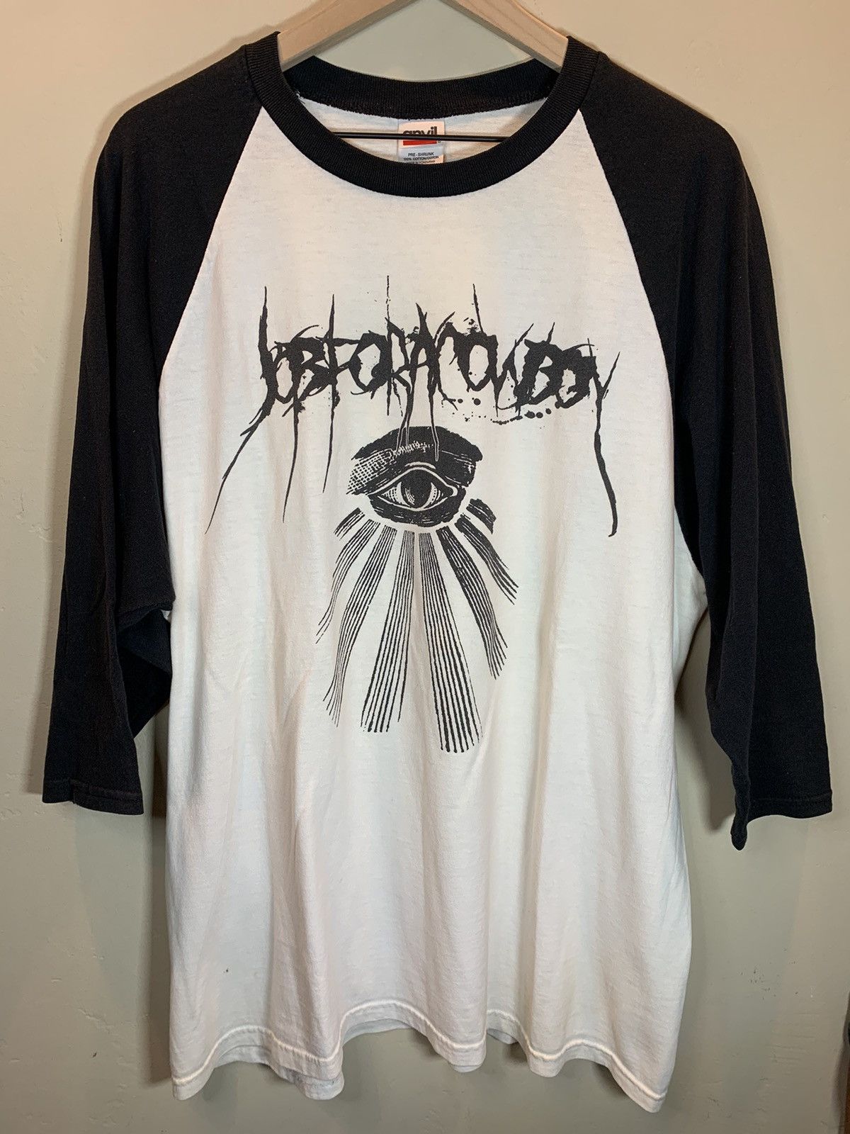 Band Tees *RARE* Vintage Job For A Cowboy Band Y2K Metal Raglan Shirt Size US XL / EU 56 / 4 - 1 Thumbnail