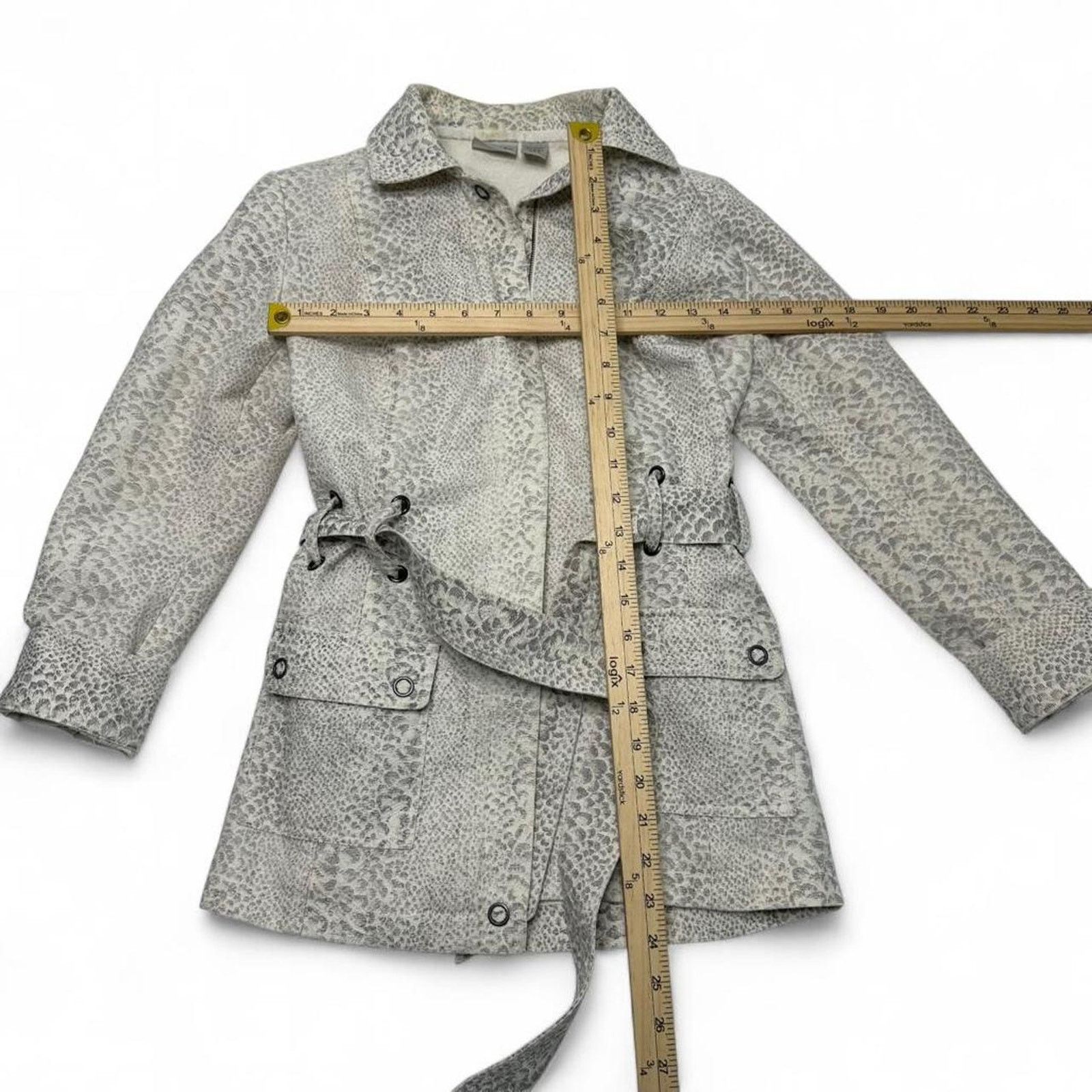 Chicos Chicos Vintage Belted Grey White Leopard Coat Size 0 Small Size S / US 4 / IT 40 - 5 Thumbnail