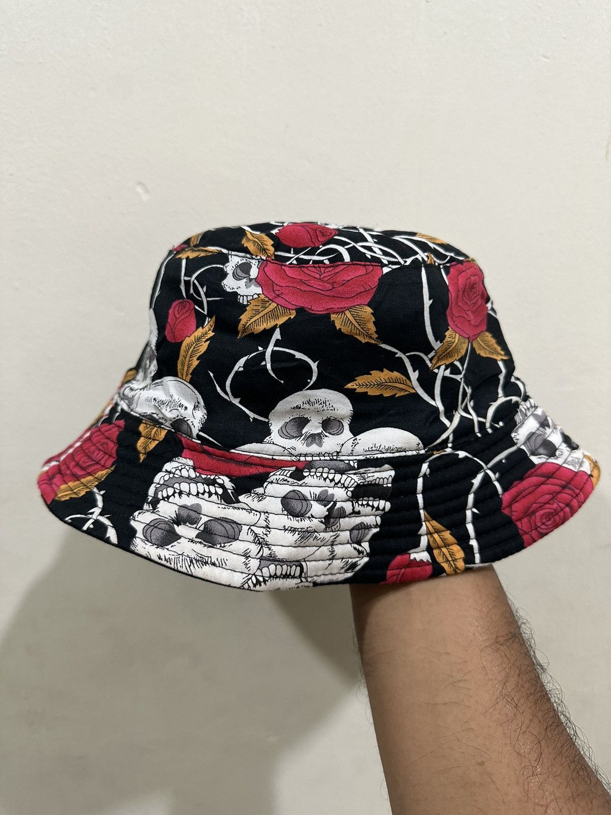 Vintage Skull Rose Off Work Reversible Hat Size ONE SIZE - 4 Thumbnail