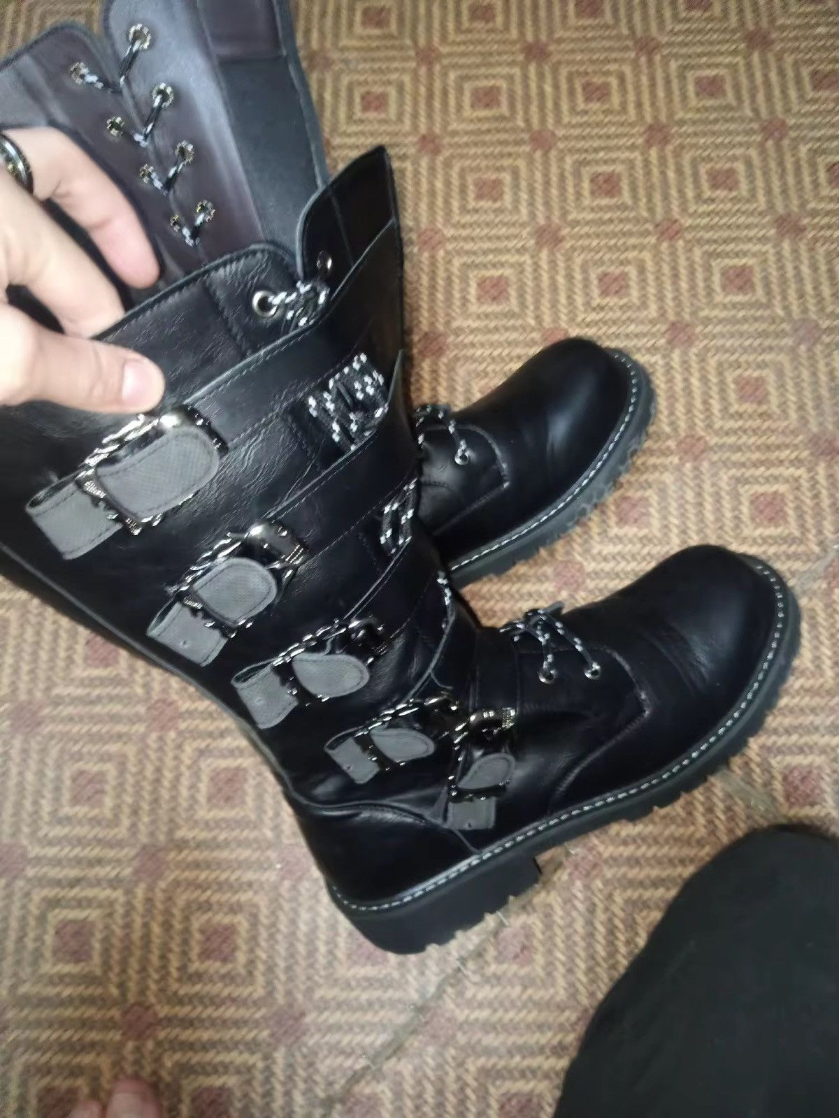 Japanese Brand Men's PU Leather Motorcycle Boots Mid-calf Size US 9.5 / EU 42-43 - 10 Thumbnail