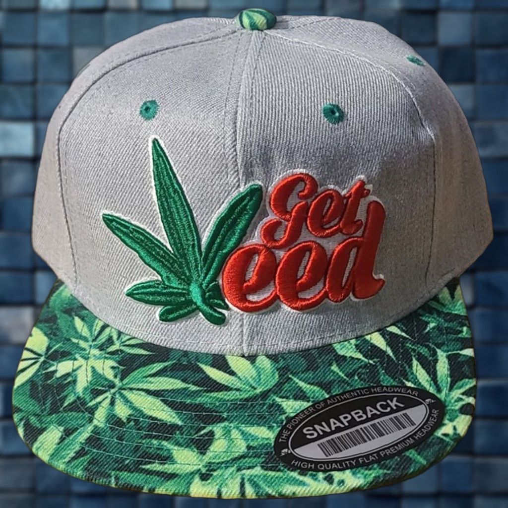 Vintage GET WEED MARIJUANA LEAF LEAVES CANNABIS SNAPBACK BASEBALL CAP GRAY Size ONE SIZE - 1 Thumbnail