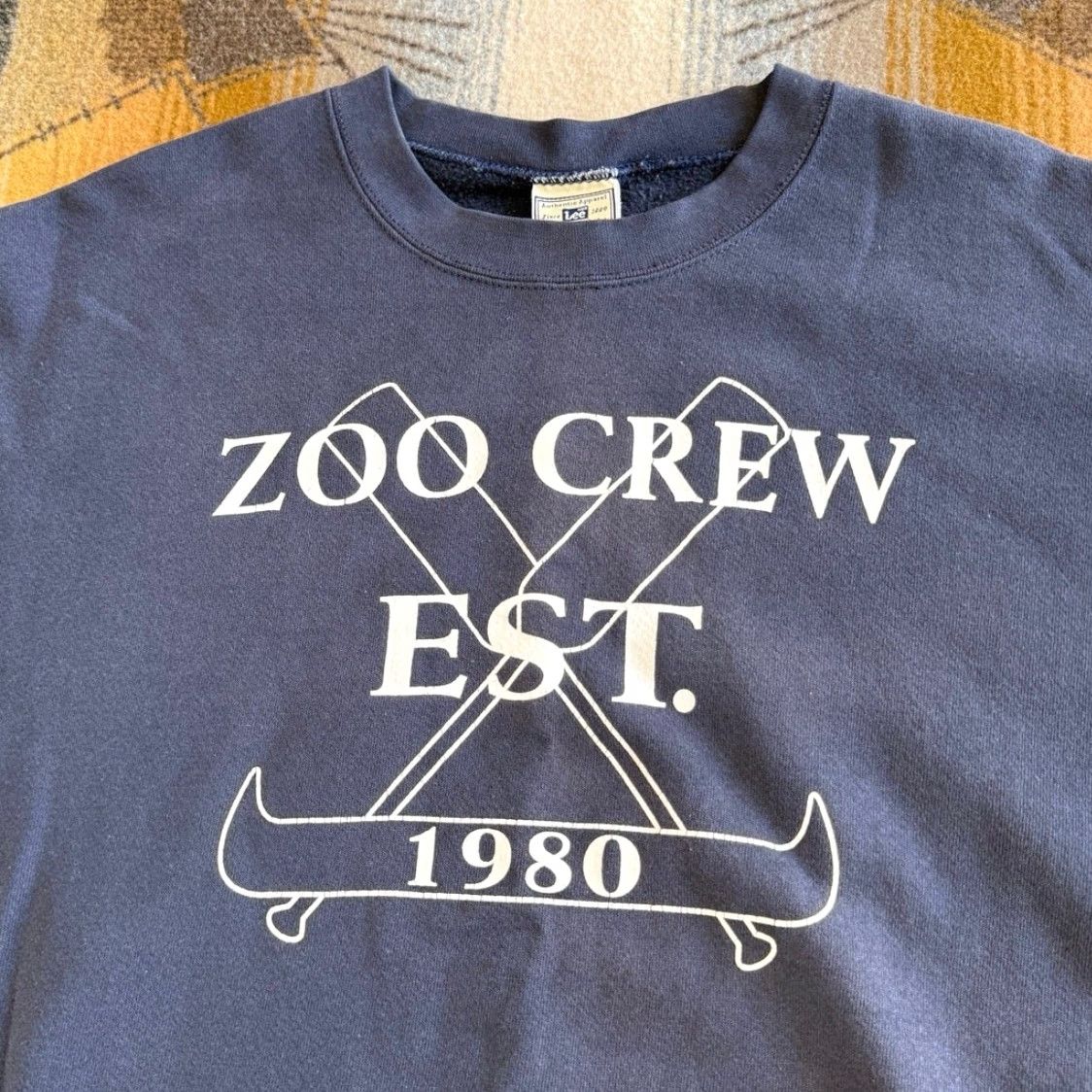 Lee VINTAGE Zoo Crew Canoeing Sweatshirt Lee 2XL Crew Neck Blue Men Sweatshirt 90s Outdoor Canoe Summer Boat Water Boys/Girls? Size US XXL / EU 58 / 5 - 4 Thumbnail