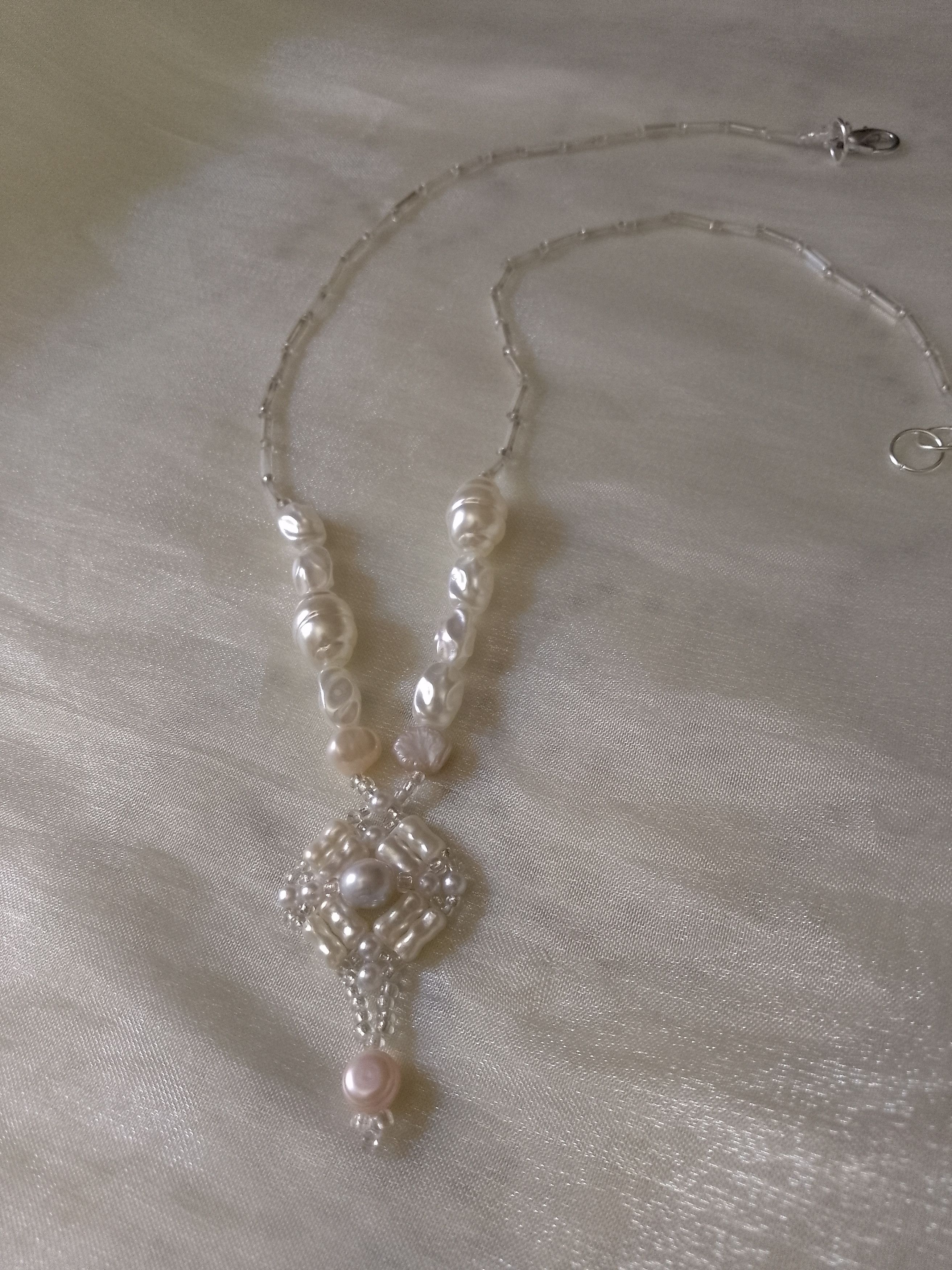 Handmade Glam necklace with pendant Natural freshwater pearls Size ONE SIZE - 2 Thumbnail