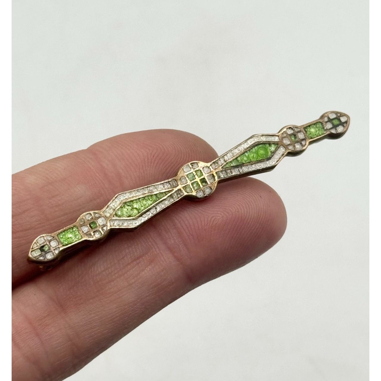 Vintage Antique green guilloche enamel bar pin Size ONE SIZE - 1 Thumbnail