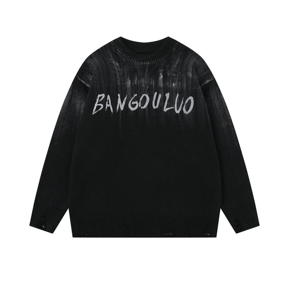 Vintage Men's loose casual ripped ink lettering crew neck sweater Size US M / EU 48-50 / 2 - 1 Thumbnail
