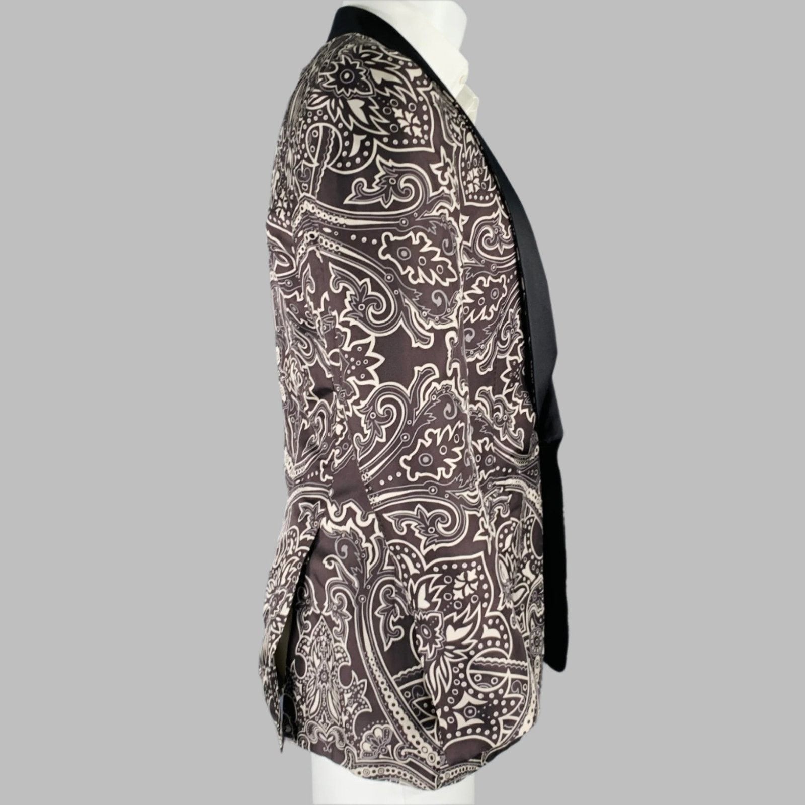 Gucci GUCCI Size 38 Black Grey Graphic Silk Tuxedo Sport Coat Size 38R - 4 Thumbnail