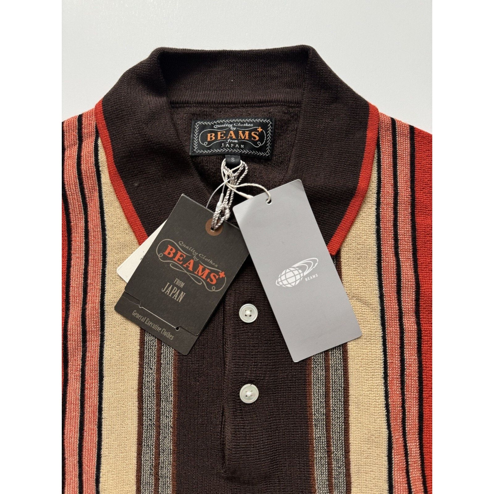 Beams Plus BEAMS PLUS Knit Polo Stripe in Dark Brown Small NWT Size US S / EU 44-46 / 1 - 1 Thumbnail