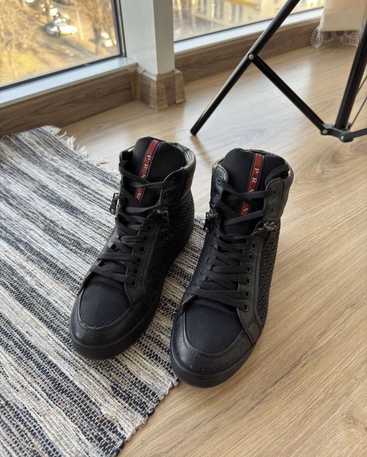 Prada × Vintage Vintage Prada Studded leather Hi top shoes (size 38) Size US 8 / IT 38 - 4 Thumbnail