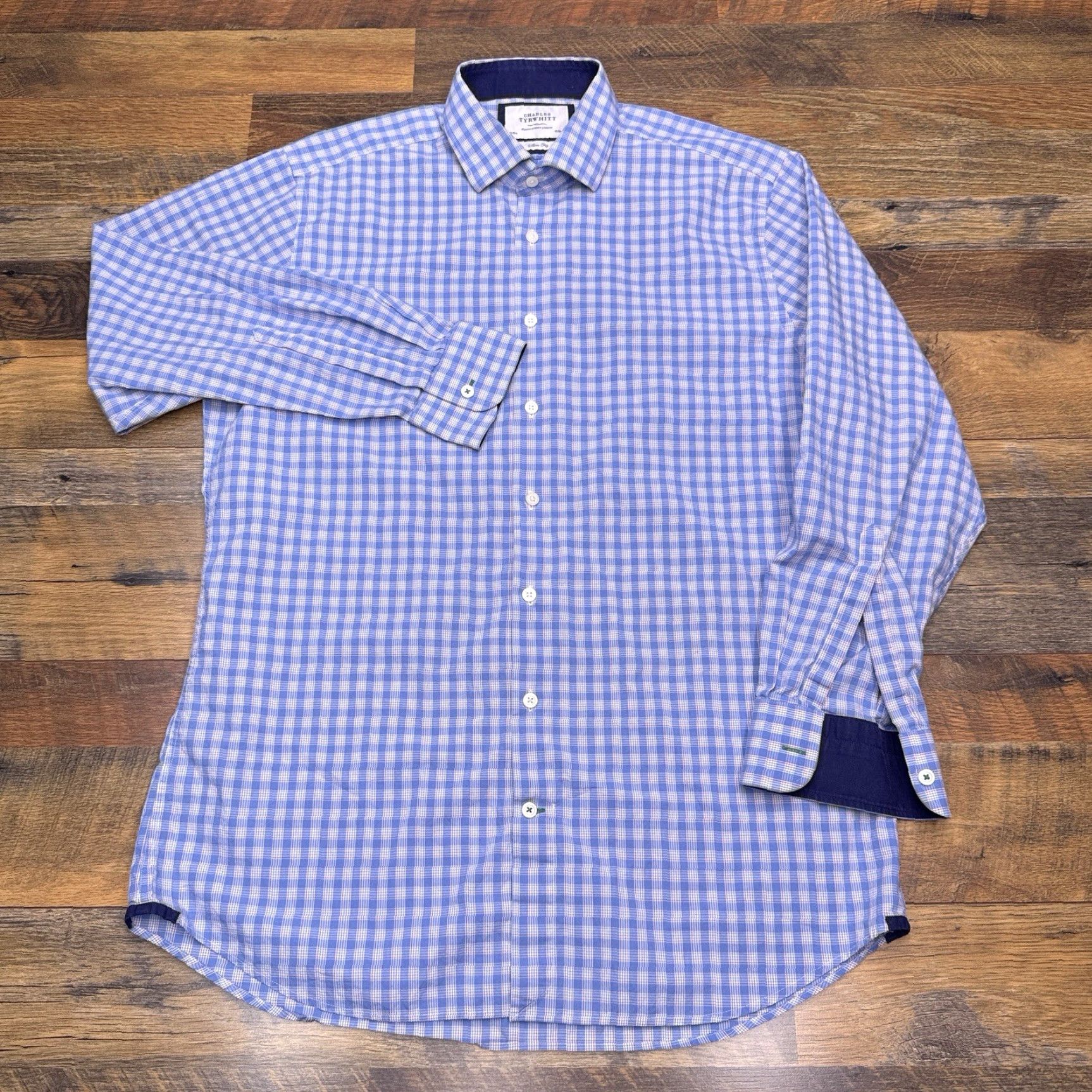 Charles Tyrwhitt **Charles Tyrwhitt Slim Fit Blue Plaid Dress Shirt Mens 17** User: Charles Tyrwhitt Slim Fit Blue Plaid Dress Shirt Mens 17 Size 46R - 2 Thumbnail