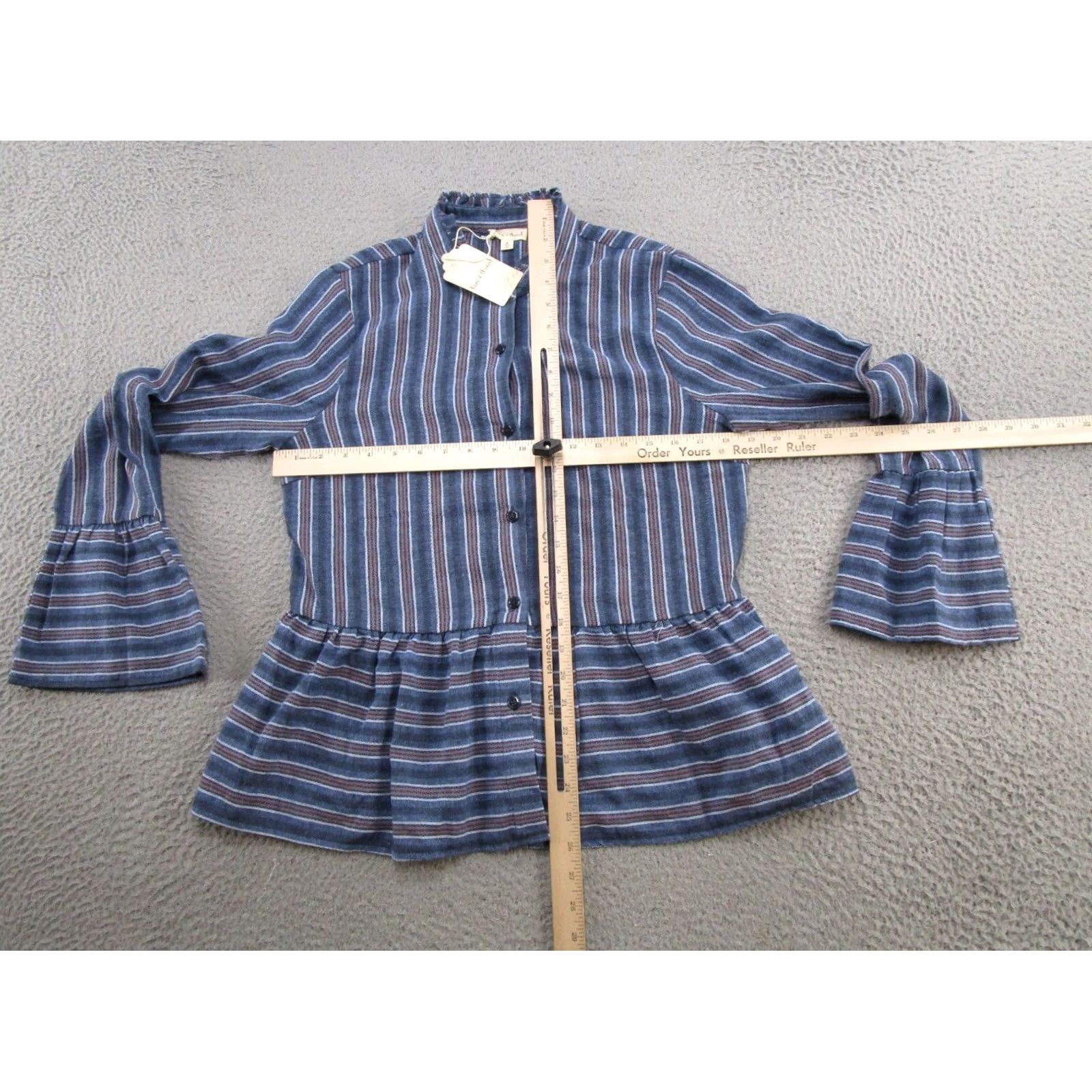 Vintage Hem & Thread Striped Button Front Long Sleeve Top Shirt M Blue Womens Modern Casual Cardigan? Size M / US 6-8 / IT 42-44 - 5 Thumbnail