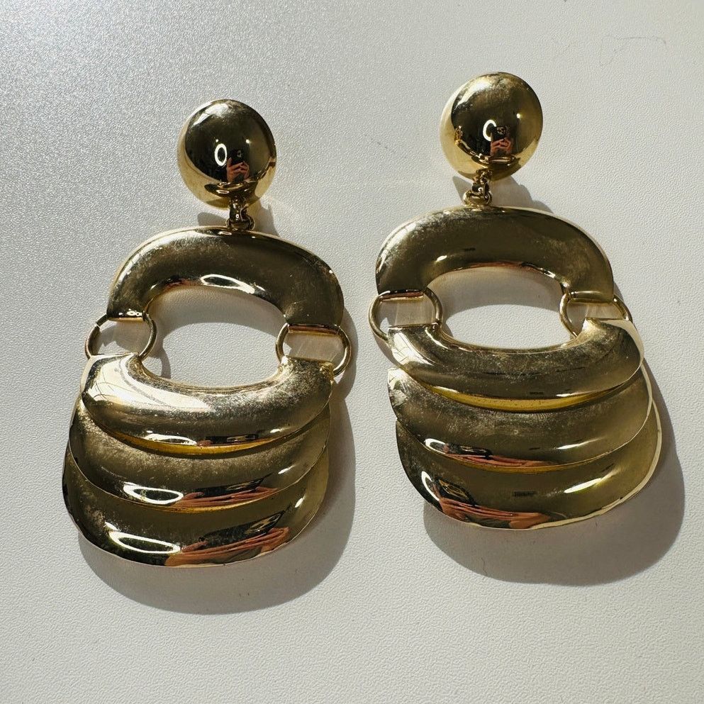 Other Vintage 80's Gold Chunky Dangle Clip-On Earrings Size ONE SIZE - 1 Thumbnail