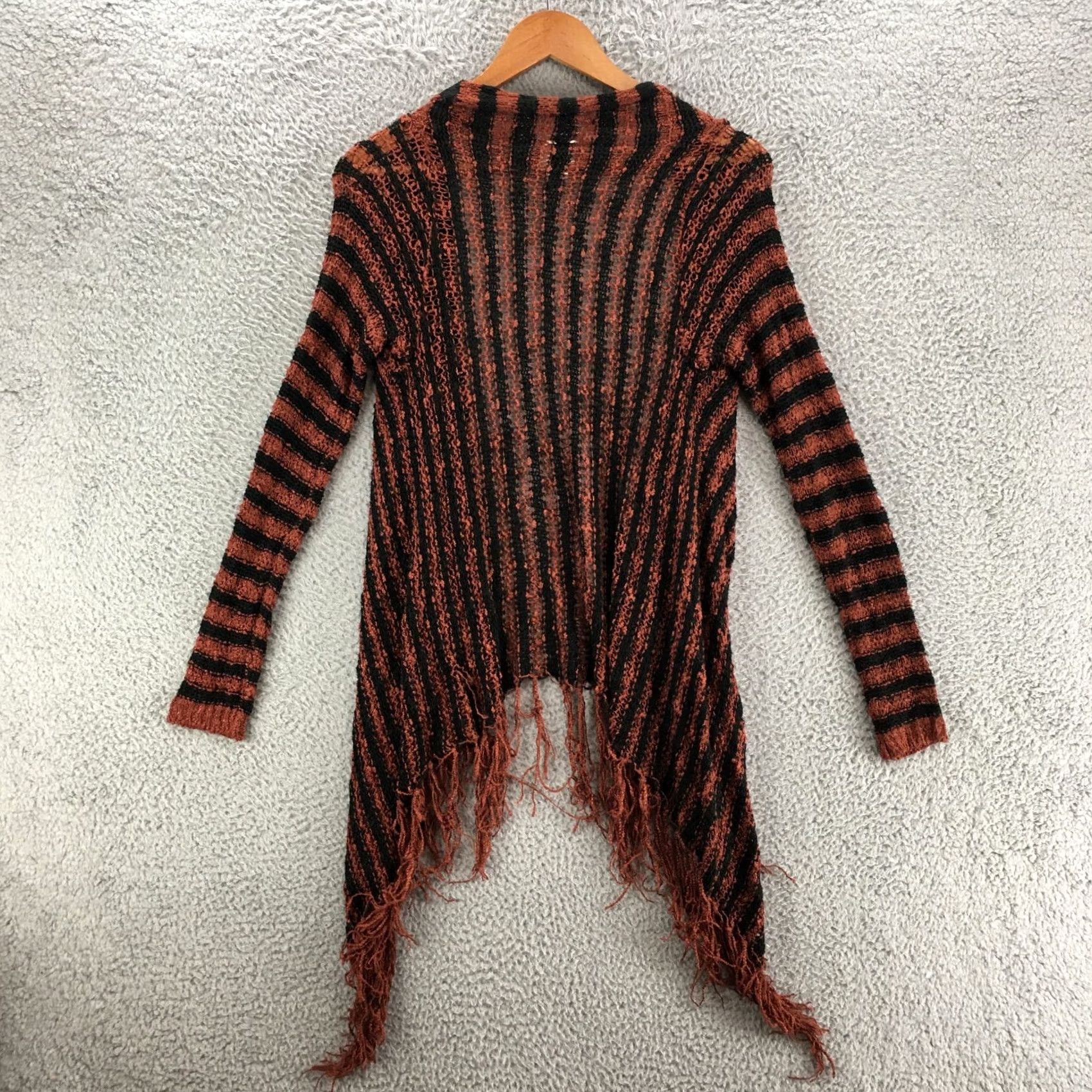 Vintage Daytrip Fringe Cardigan Sweater Womens XS Brown Black Striped Open Front Knitted Size XS / US 0-2 / IT 36-38 - 6 Thumbnail