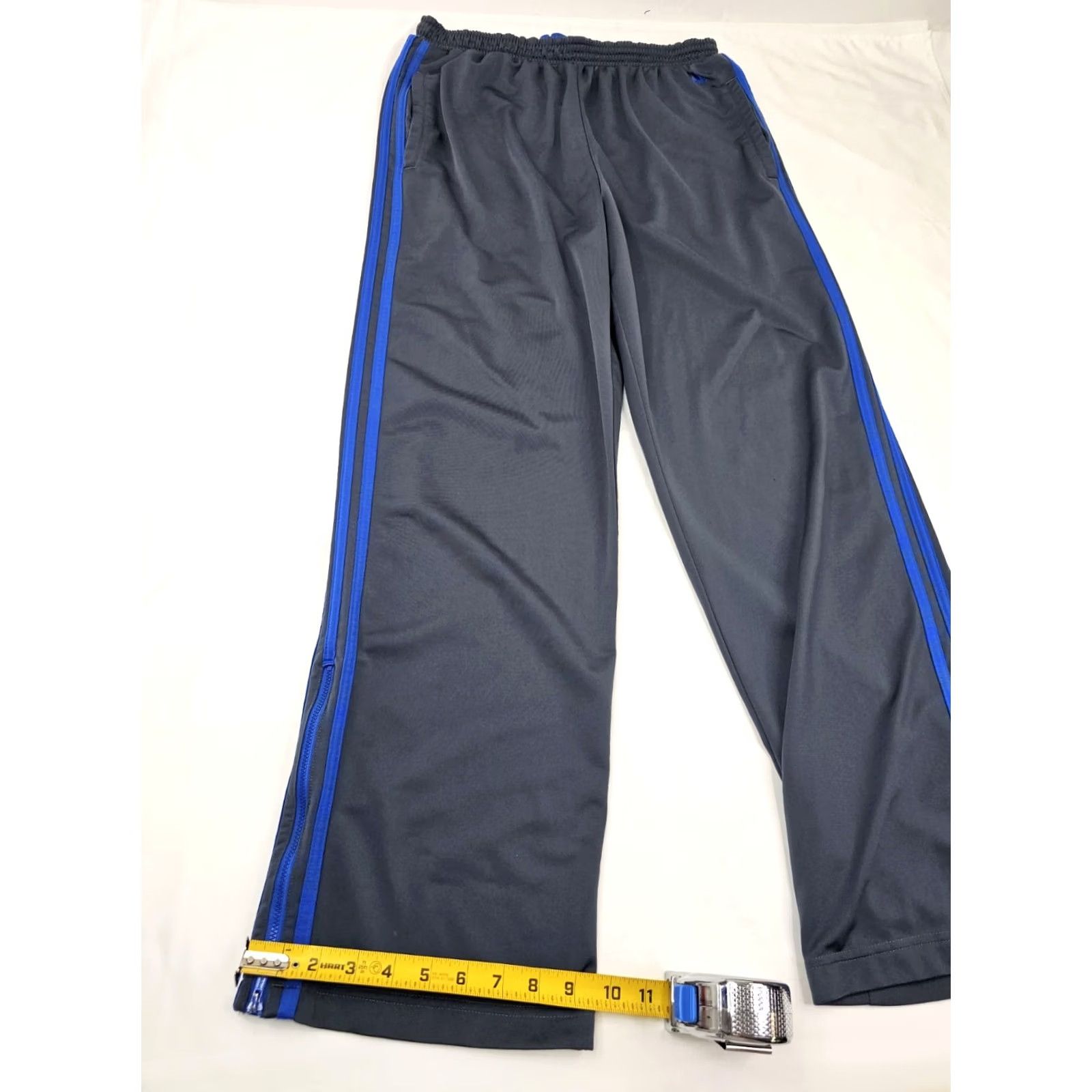 Adidas adidas Fleece Track Athletic Pants Men L 31x31 Gray Blue Straight Leg Zip Cuff Size US 33 - 3 Thumbnail