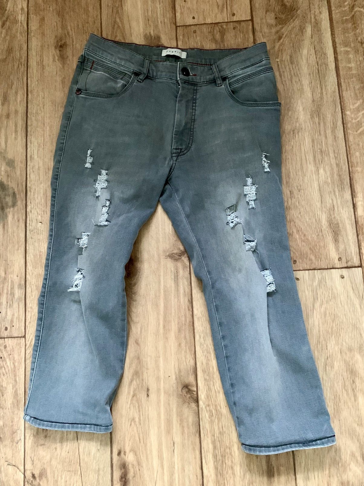 Bugatti × Designer Bugatti 'Flex City' Grey Men's Jeans Distressed Light Grey Denim Designer Classic Style Size US 30 / EU 46 - 1 Thumbnail