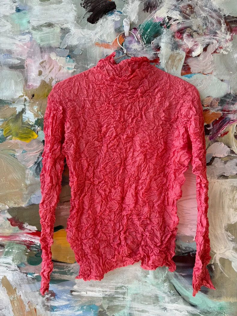 Issey Miyake Issey Miyake Pink pleated high-neck top T-shirt Size L / US 10 / IT 46 - 5 Thumbnail