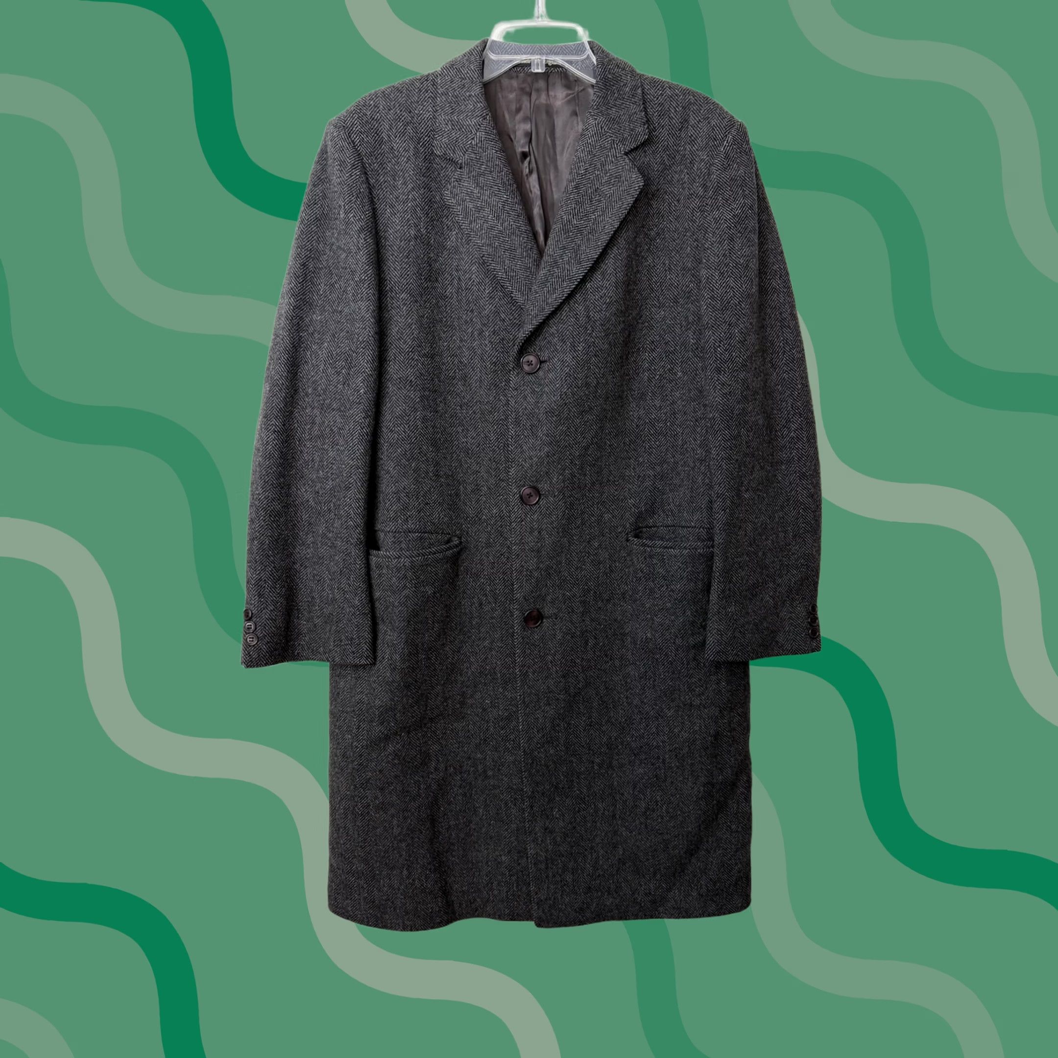 Vintage VINTAGE Barneys New York Overcoat Mens 46 Gray Wool Herringbone Tweed Long Lined Coat Size US S / EU 44-46 / 1 - 1 Thumbnail