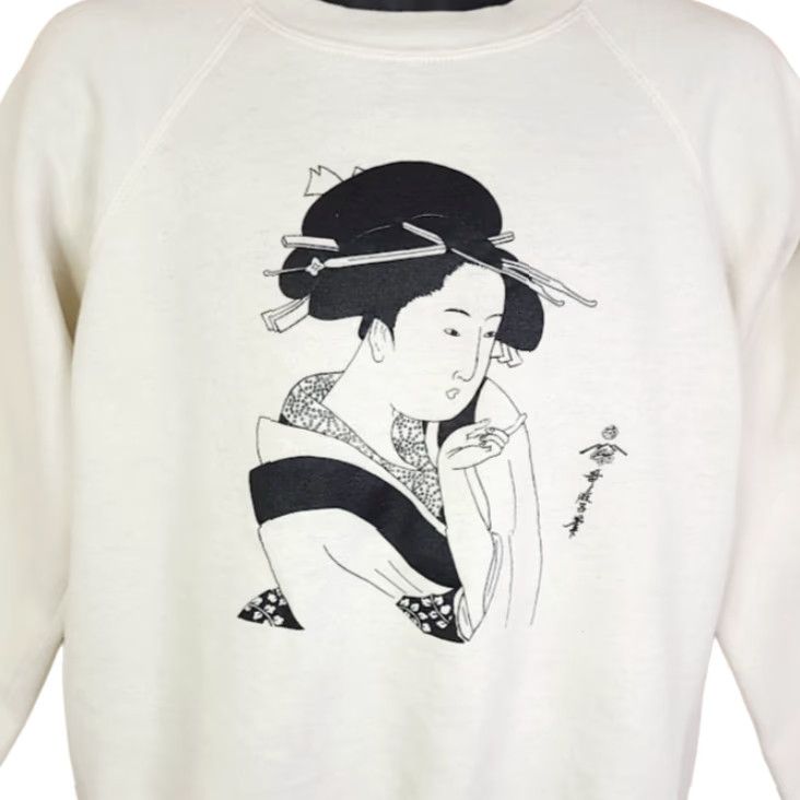 Vintage VINTAGE Kitagawa Utamaro Japanese Woman Sweatshirt Mens Size Medium 80s Art Size US M / EU 48-50 / 2 - 2 Thumbnail