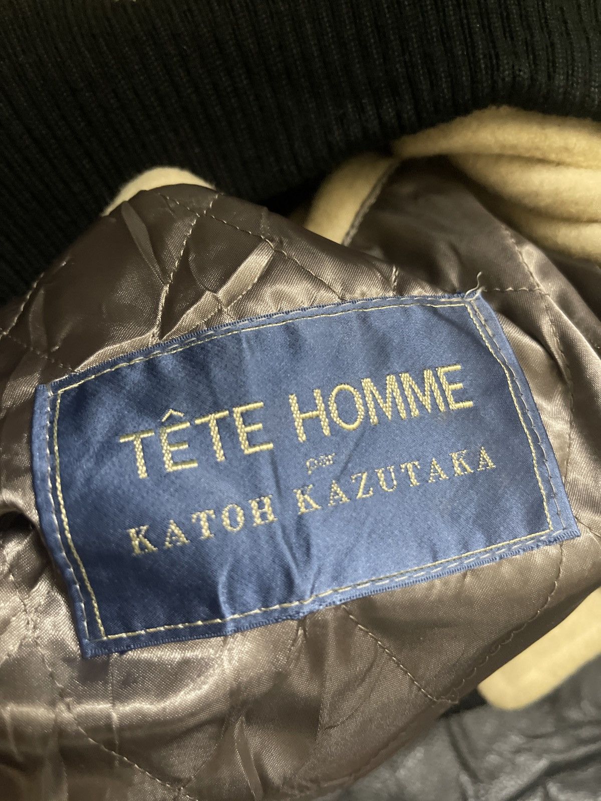 Issey Miyake × Japanese Brand × Tete Homme Tete Homme Katoh Kazutaka Wool/Leather Varsity Jacket Size US XL / EU 56 / 4 - 6 Thumbnail