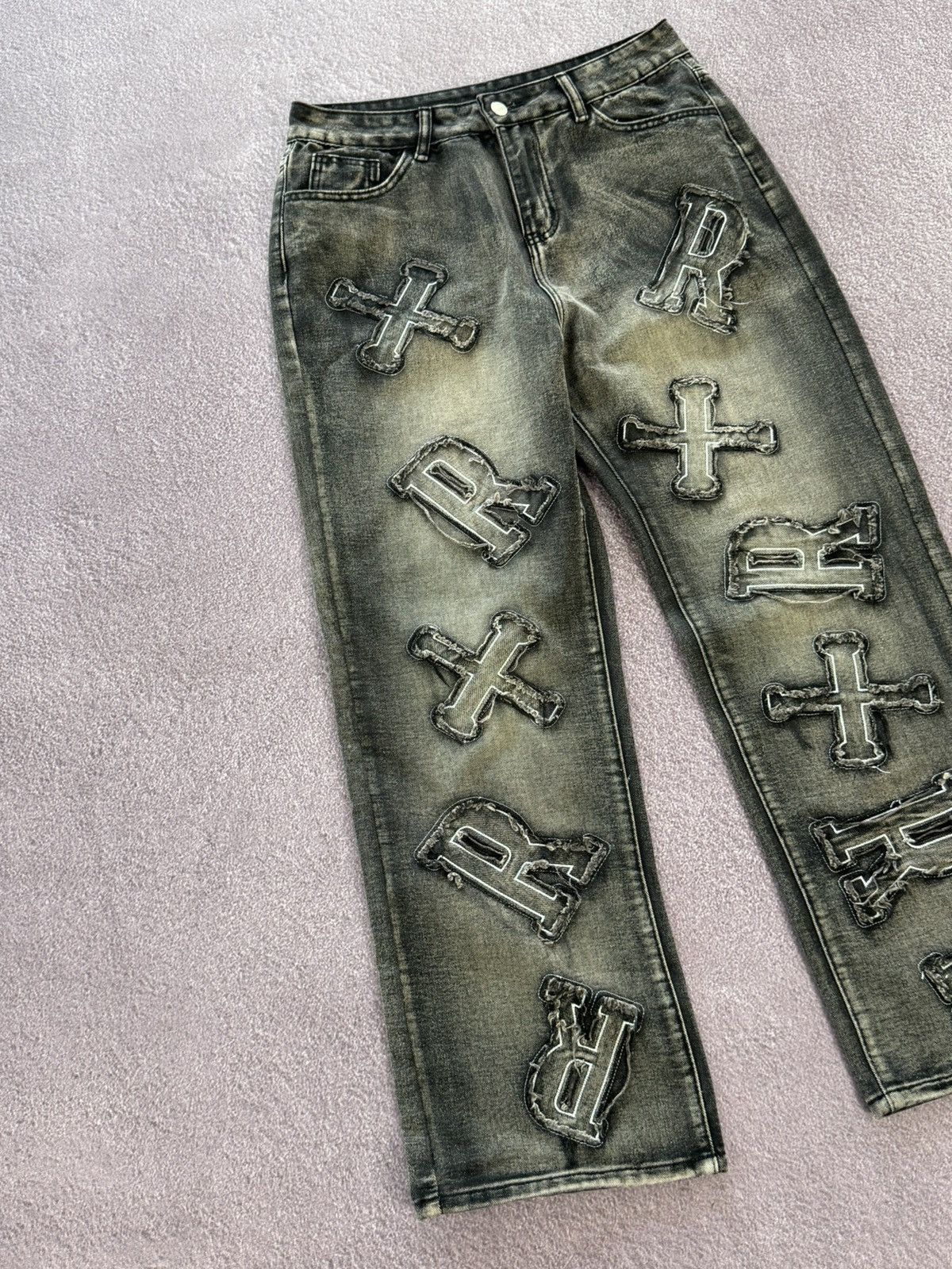 If Six Was Nine Goth Vibe Patchwork Logo Baggy Y2K Grunge Style Pants Size 33" - 5 Thumbnail