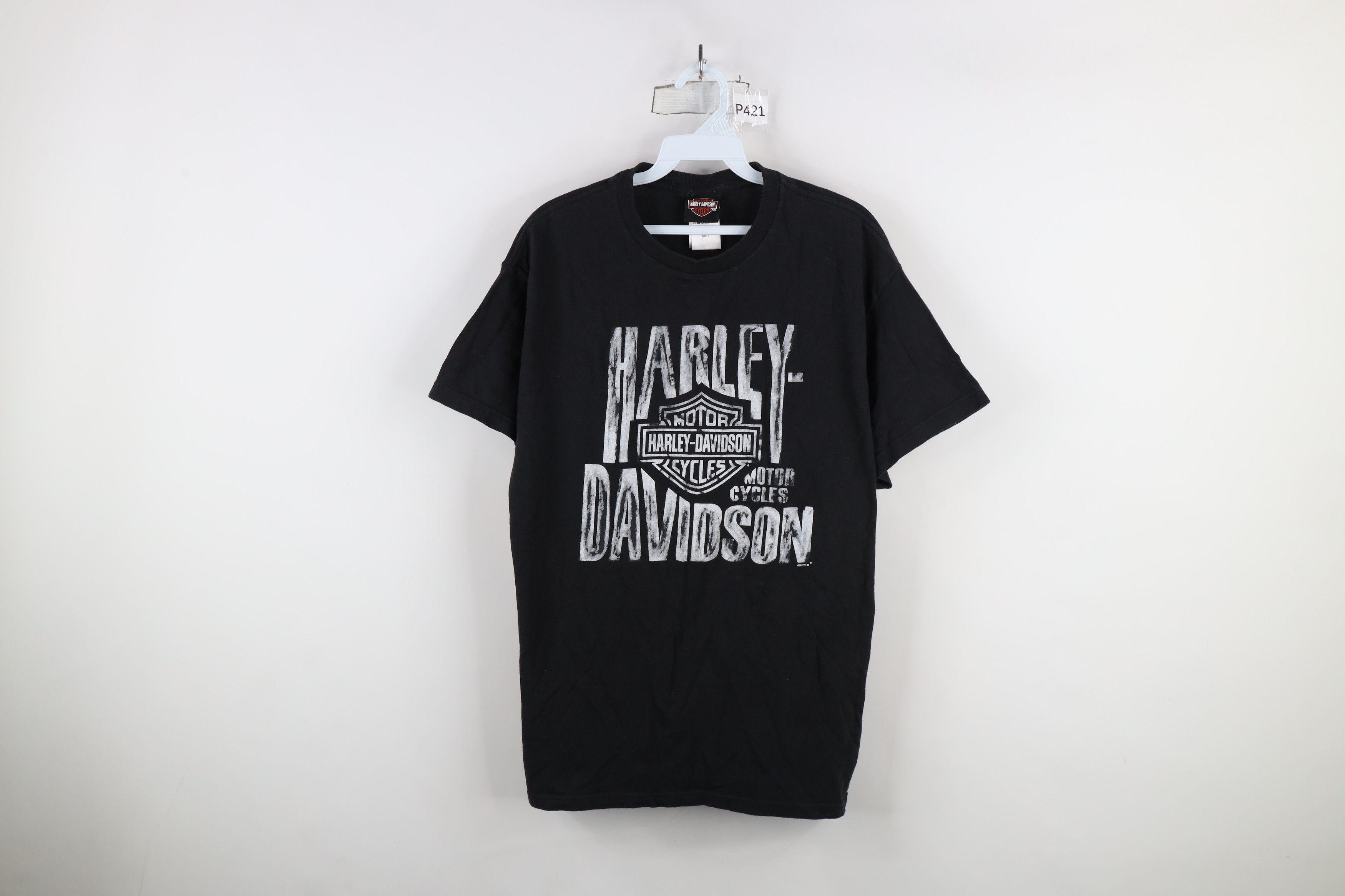 Harley Davidson × Vintage Vintage Y2K Harley Davidson Spell Out Chalk T-Shirt Black Size US L / EU 52-54 / 3 - 1 Thumbnail