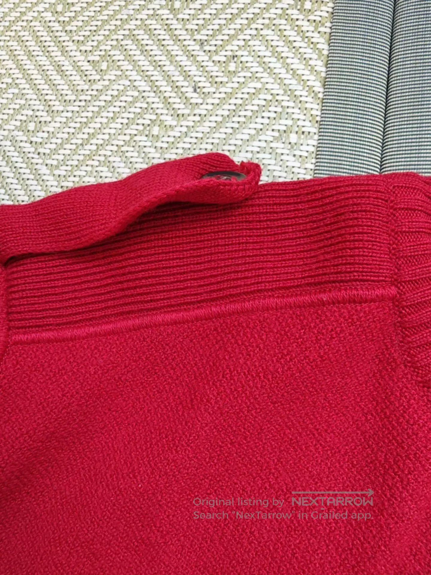Burberry Red Military Style Wool Sweater.