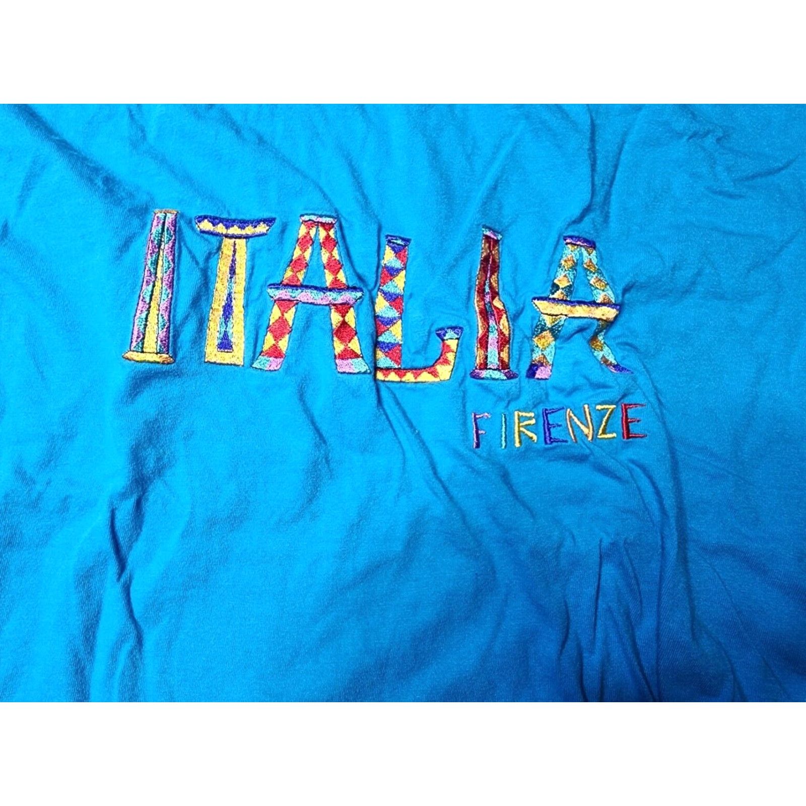 Jerzees VINTAGE Jerzees Travel T Shirt Embroidered Firenze Italia Souvenir Distressed Blue L Mens Graphic Tee 90s Size US L / EU 52-54 / 3 - 2 Thumbnail