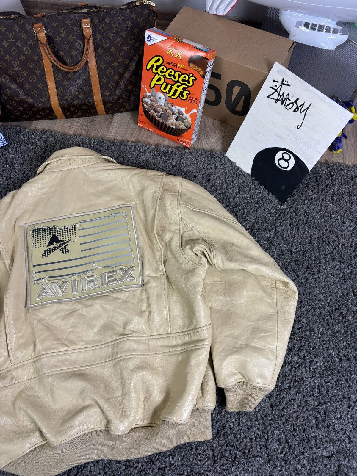 Avirex 🔥VINTAGE VARSITY LEATHER JACKET AVIREX USA FLAG BIG LOGO Size US XL / EU 56 / 4 - 10 Thumbnail
