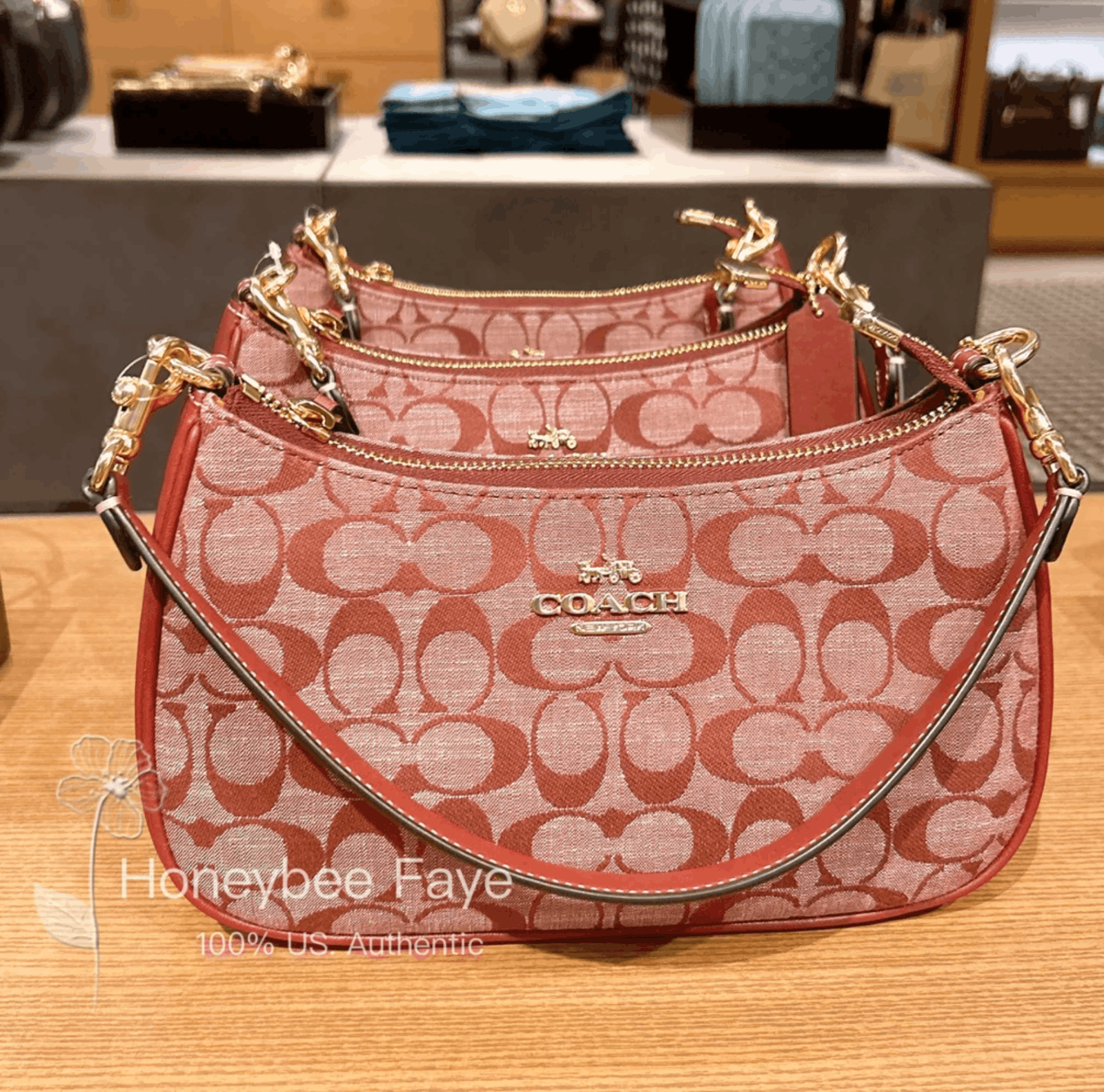 image of NWT Coach Teri Shoulder Bag In Signature Chambray Ch139 in Red, Women's