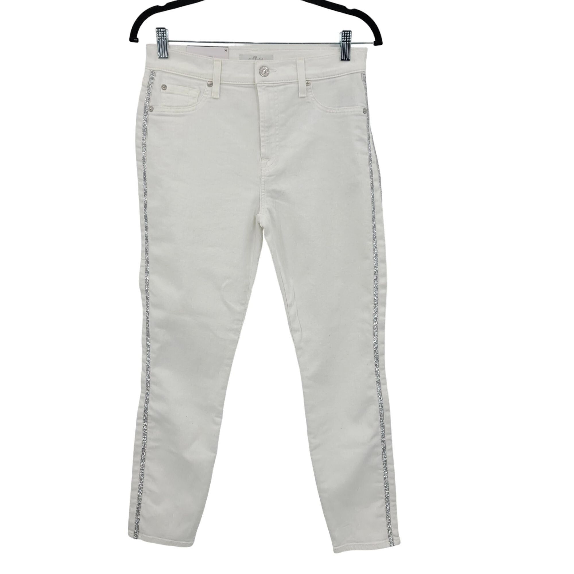 7 For All Mankind 7 For All Man Kind High-Rise White Skinny Jeans 30 Silver Si Size 30" / US 8 / IT 44 - 1 Thumbnail