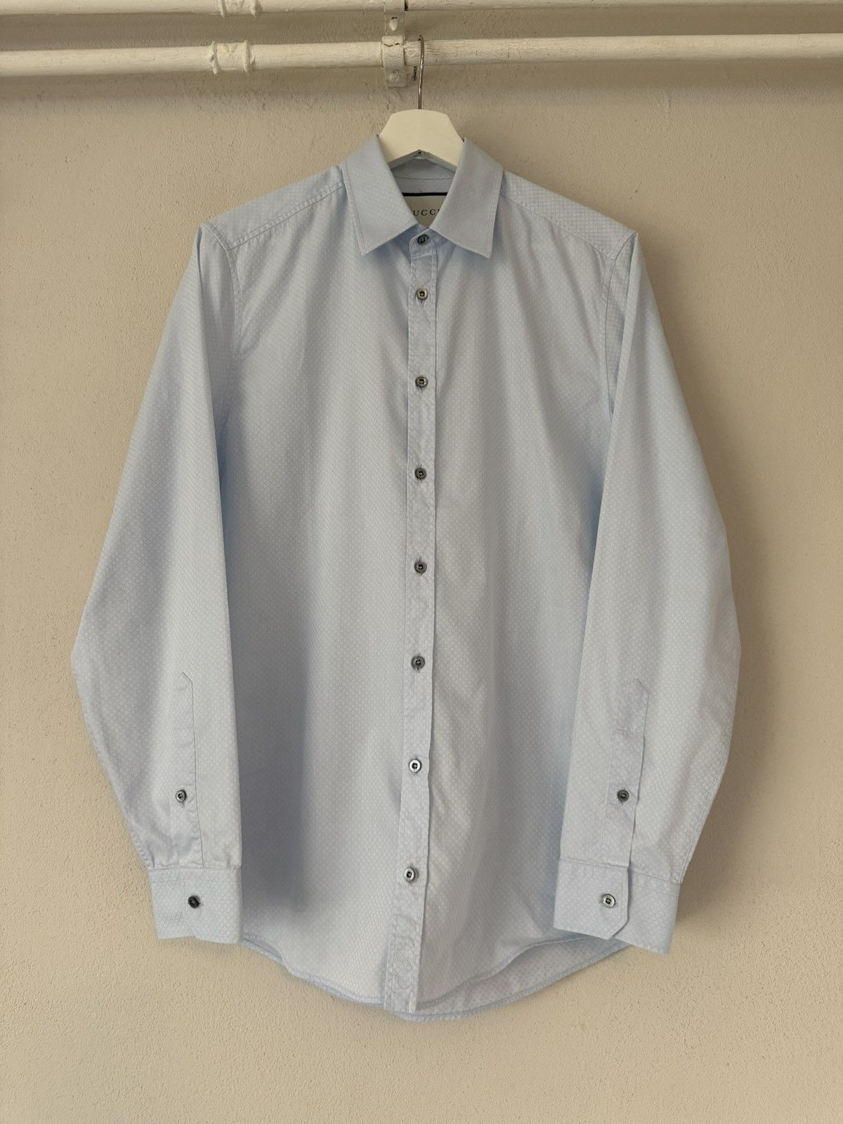 Gucci Light Blue Shirt with Micro Diamond Pattern Size US M / EU 48-50 / 2 - 1 Thumbnail