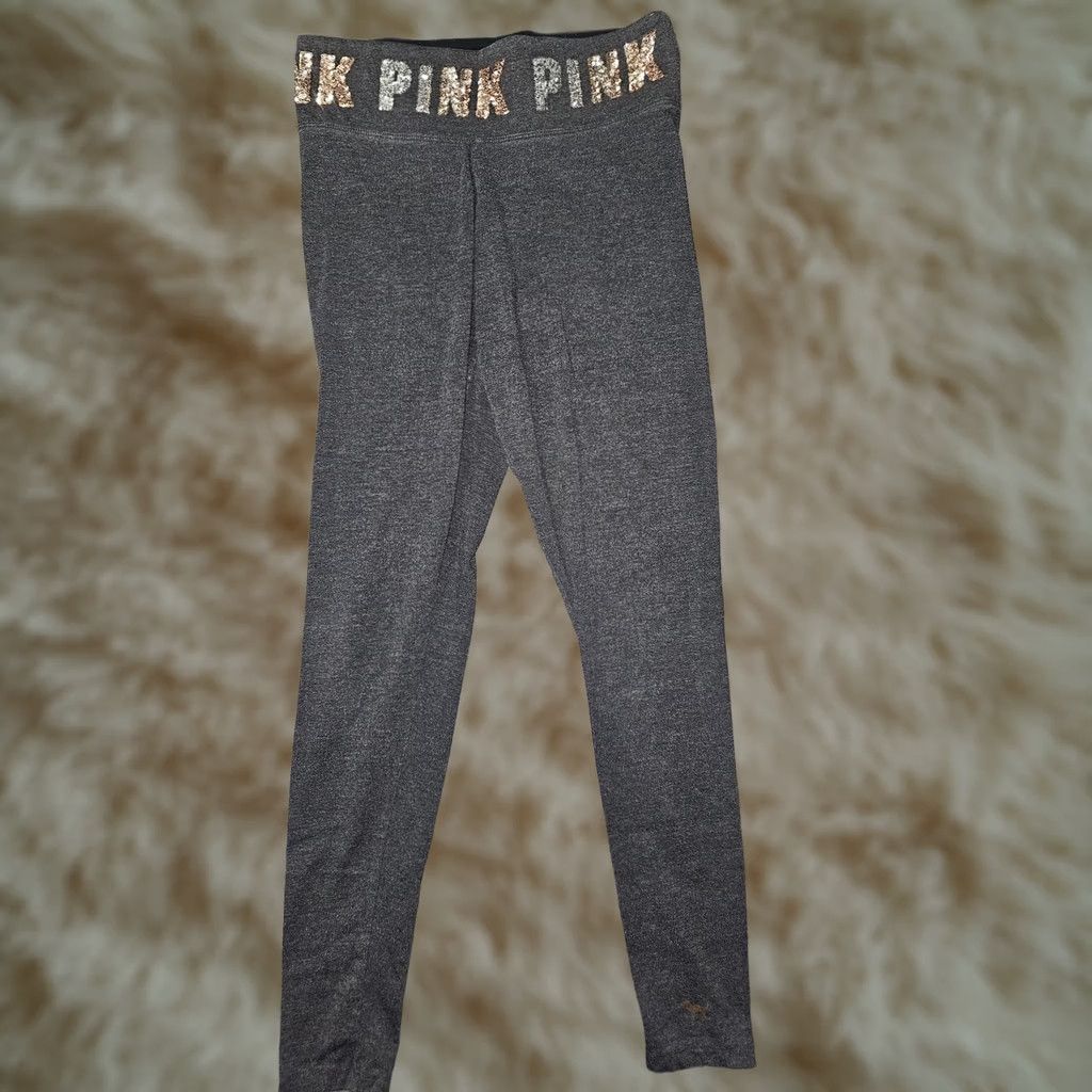 Vintage PINK Victoria's Secret Yoga Leggings Womens Small Gray Sequin Waist Athletic Gym Size 28" / US 6 / IT 42 - 1 Thumbnail