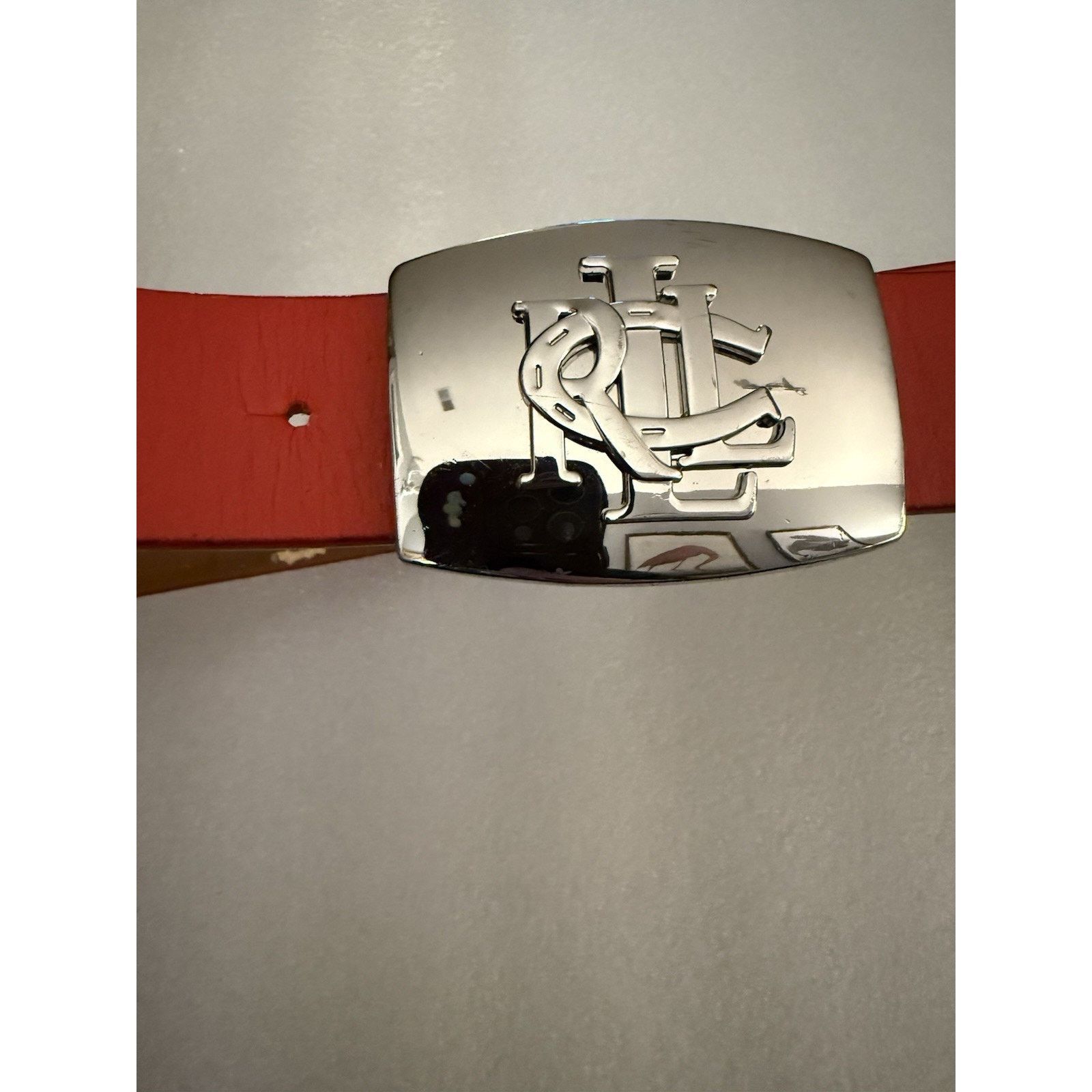 Polo Ralph Lauren Red Leather Belt Silver Crest Buckle Small Lauren Ralph Lauren, Red Leather Skinny Belt - Etsy main image 4