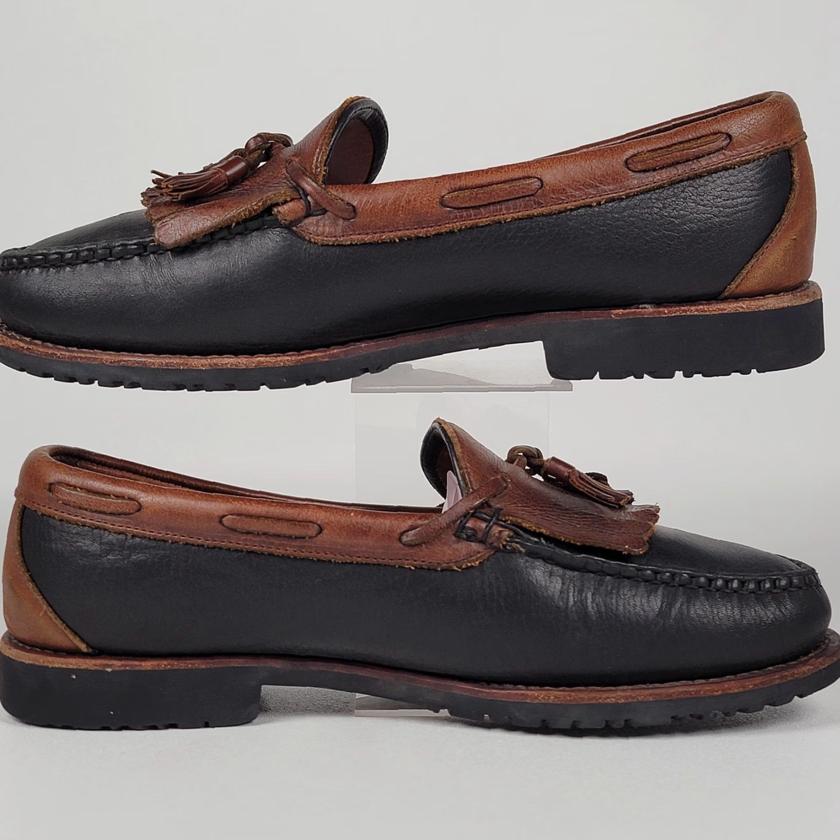Allen Edmonds VINTAGE Allen Edmonds Nashua Two Tone Black Brown Tassel Loafers Size 10 EEE Mens Leather Slip On Casual Shoes Size US 10 / EU 43 - 4 Thumbnail